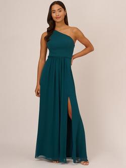 Adrianna Papell One Shoulder Chiffon Gown, Hunter