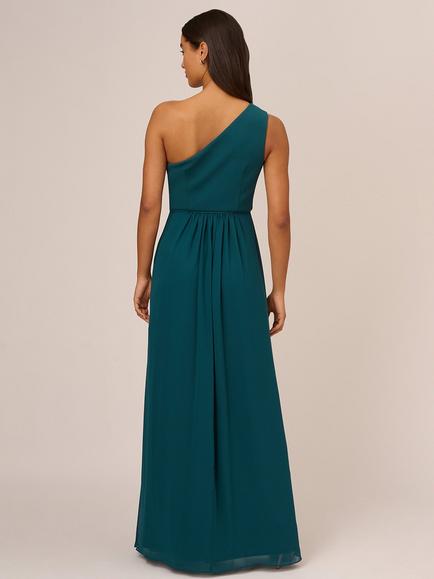 Adrianna Papell One Shoulder Chiffon Gown - view 2, Hunter
