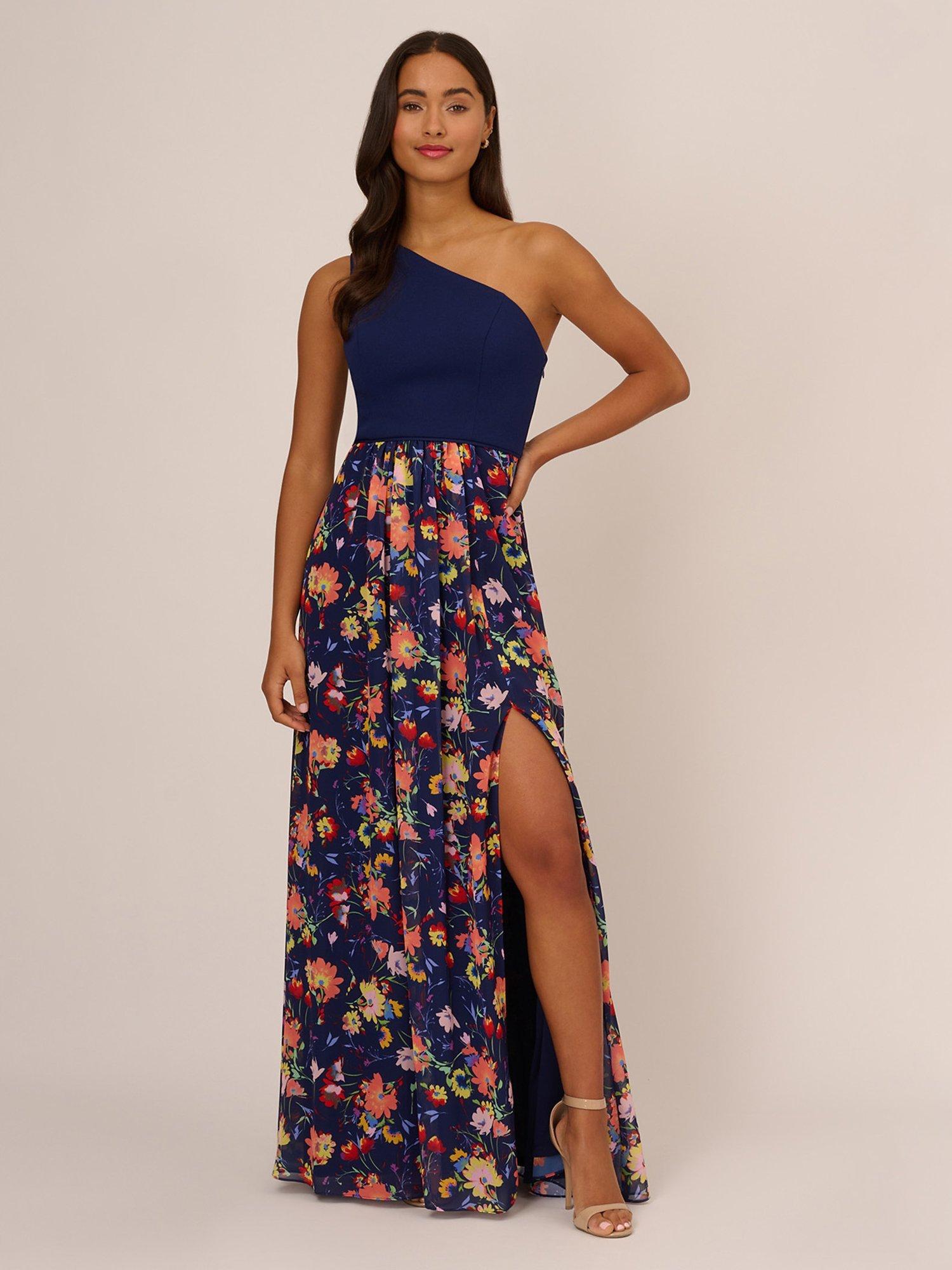 Adrianna Papell Floral Crepe Chiffon Maxi Dress, Navy/Multi