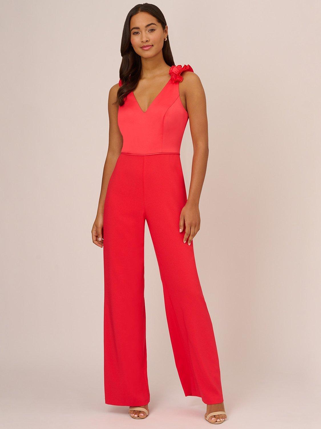 Adrianna Papell Satin Crepe Wide Leg Jumpsuits, Calypso Coral