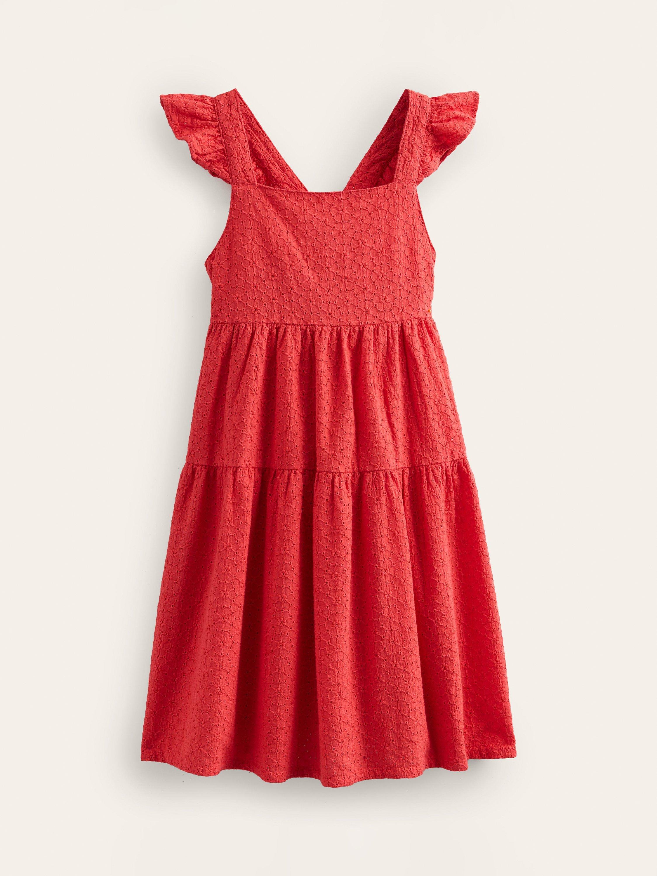Mini Boden Kids' All Over Broderie Tiered Dress, Jam