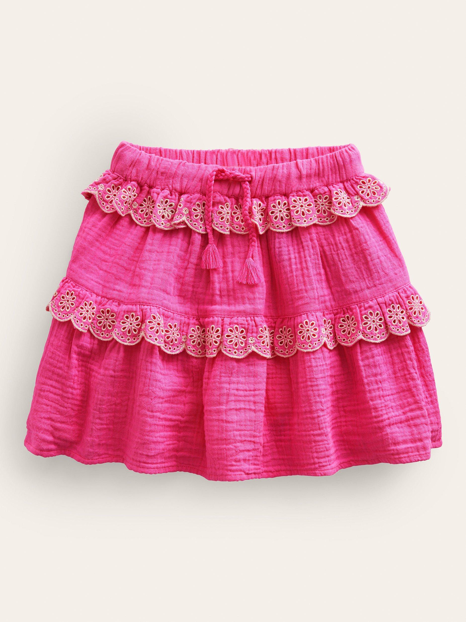 Mini Boden Kids' Double Cloth Scallop Tiered Skirt, Festival Pink