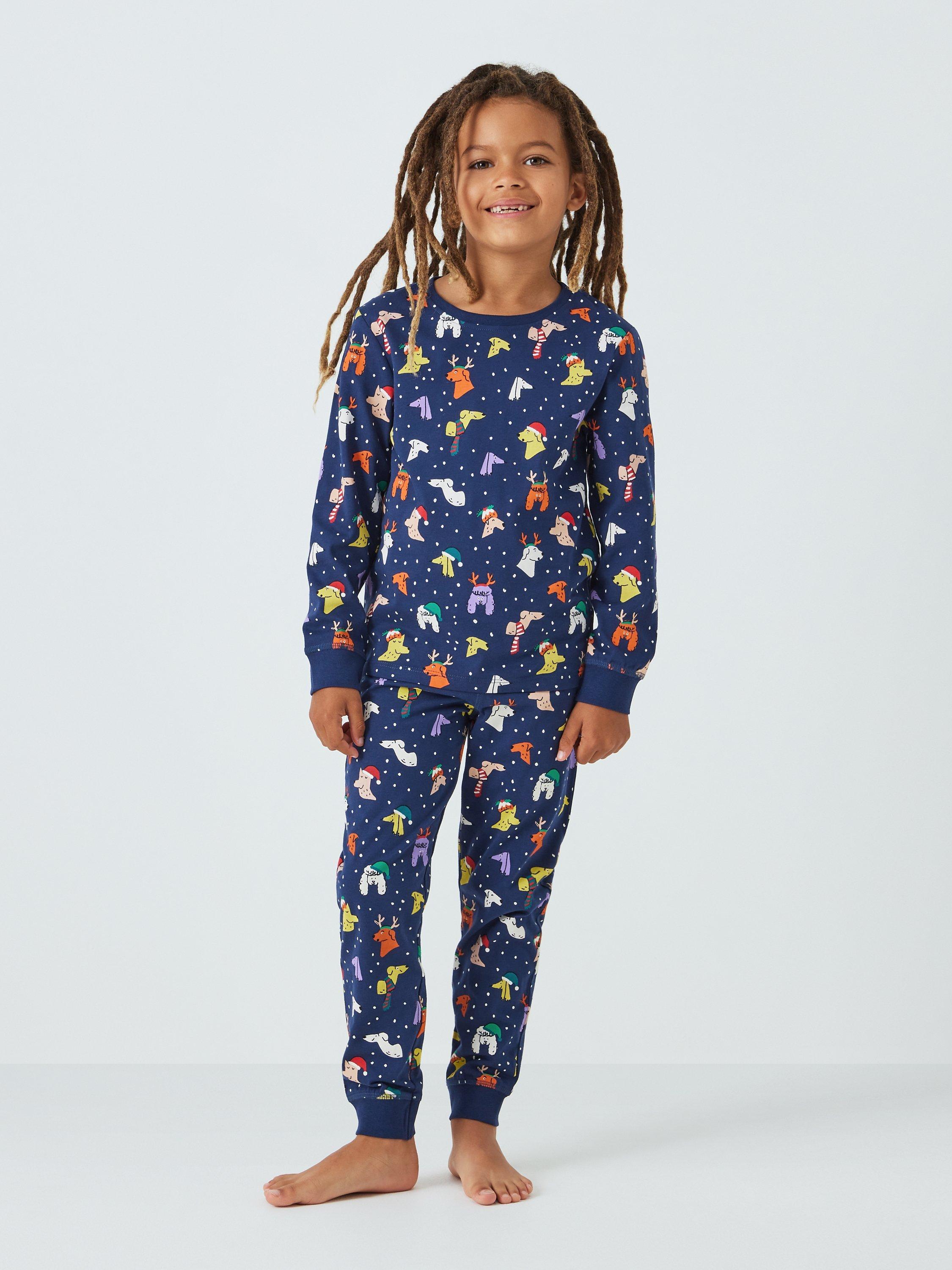 John Lewis ANYDAY Kids' Festive Dogs Pyjamas, Navy