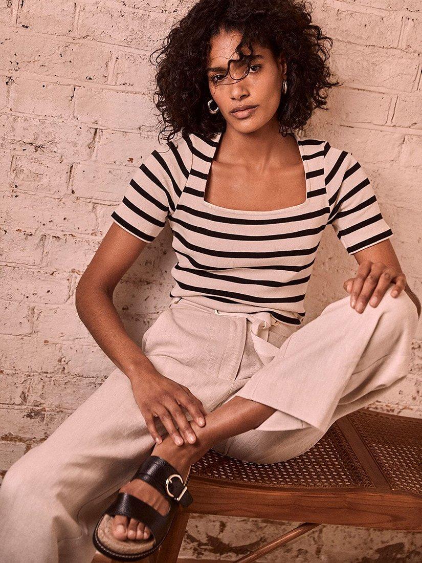 Mint Velvet Striped Square Neck T-Shirt, Multi