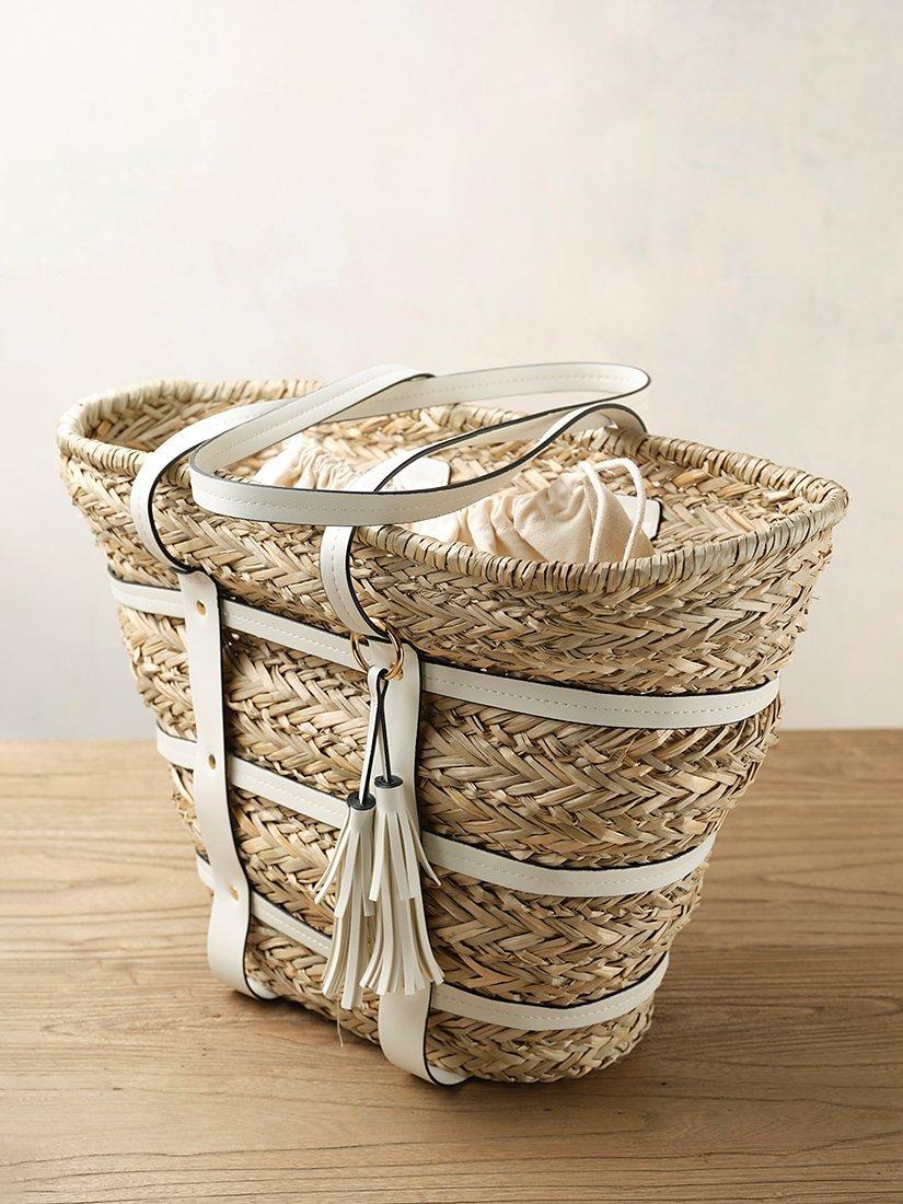 Mint Velvet Whitney Cage Basket Bag, Natural