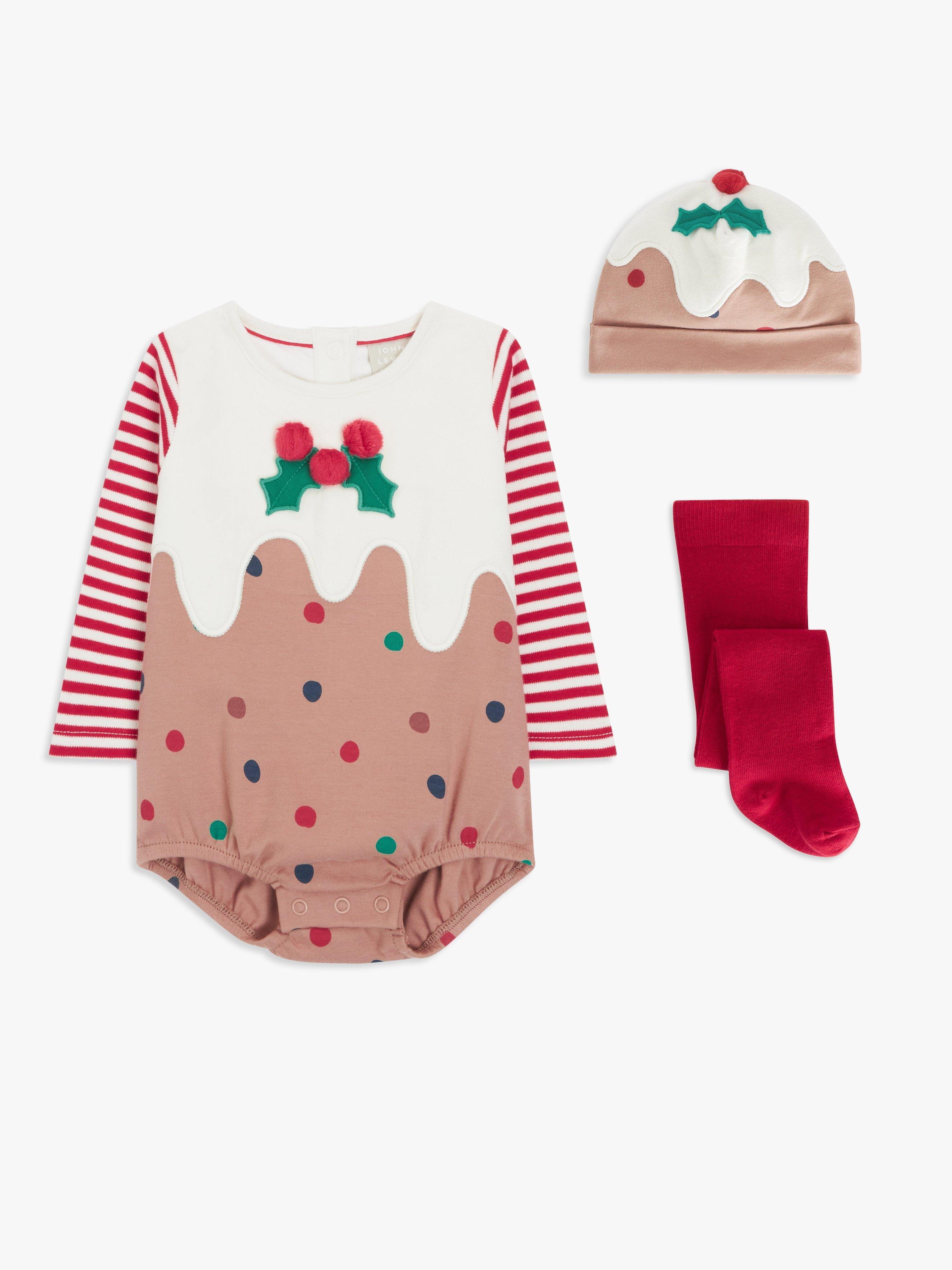 John Lewis Baby Christmas Pudding Bodysuit, Hat & Tights Set, Multi
