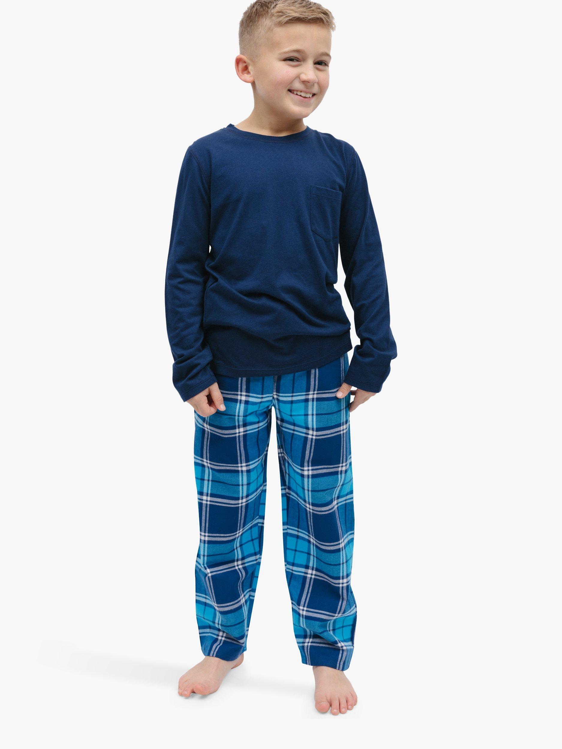 Product image 3 of 5, which shows Minijammies Kids' Felix Check Unisex Pyjamas, Dark Blue, 2-3 years