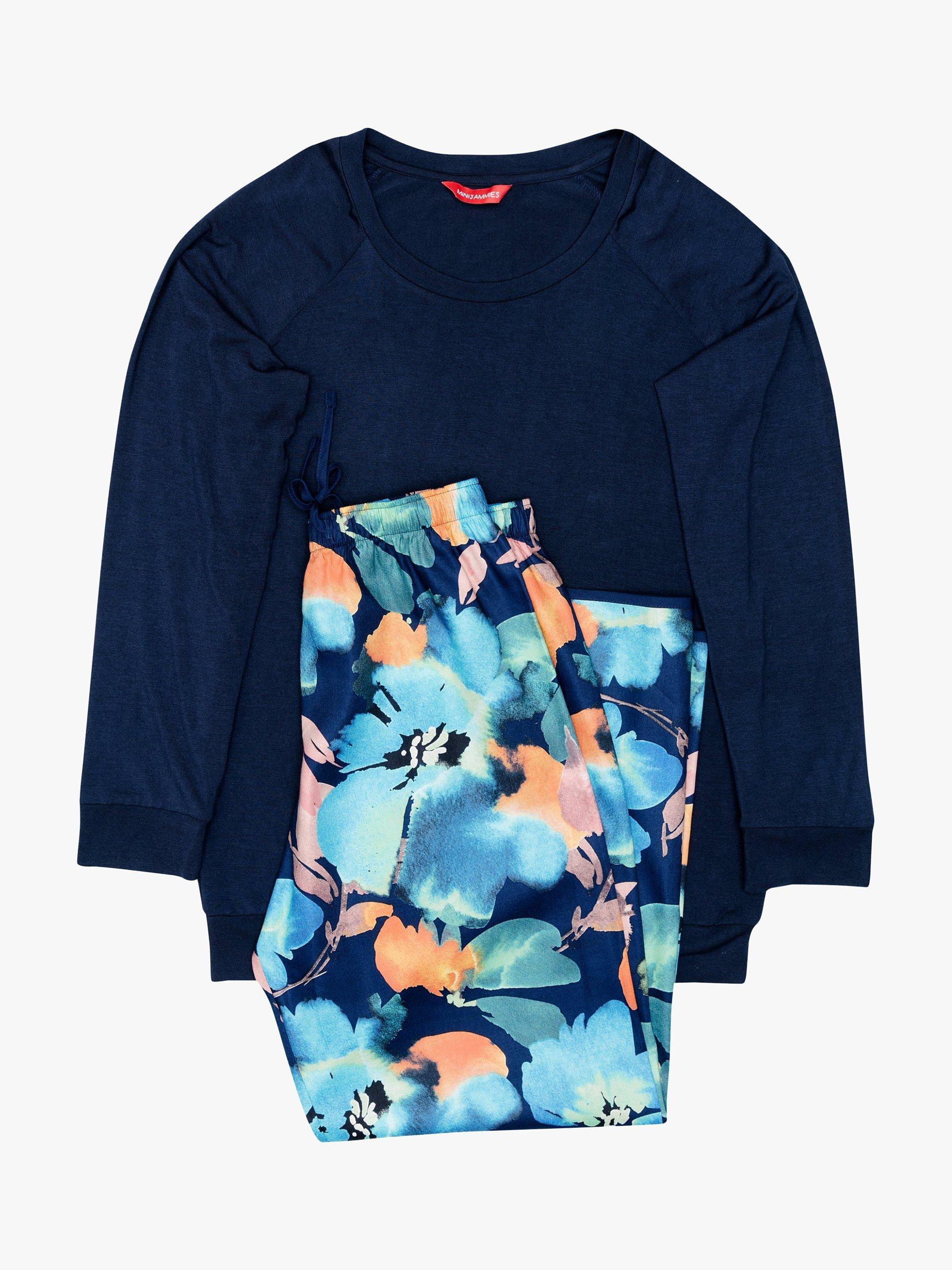 Product image 3 of 4, which shows Minijammies Kids' Bea Slouch Top and Floral Print Pyjama Bottoms Set, Dark Blue, 2-3 years