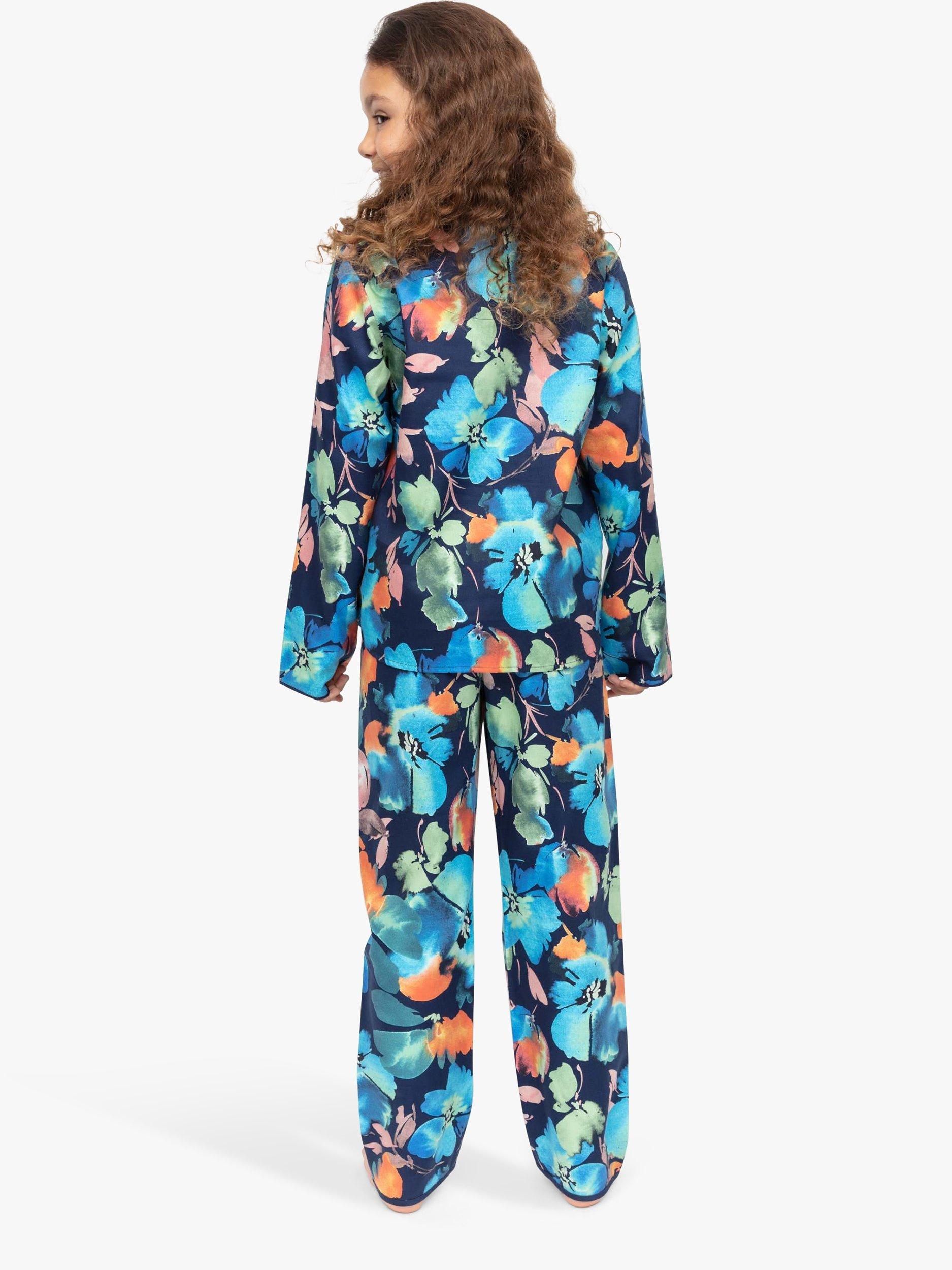 Product image 2 of 4, which shows Minijammies Kids' Bea Floral Pyjamas, Dark Blue, 2-3 years