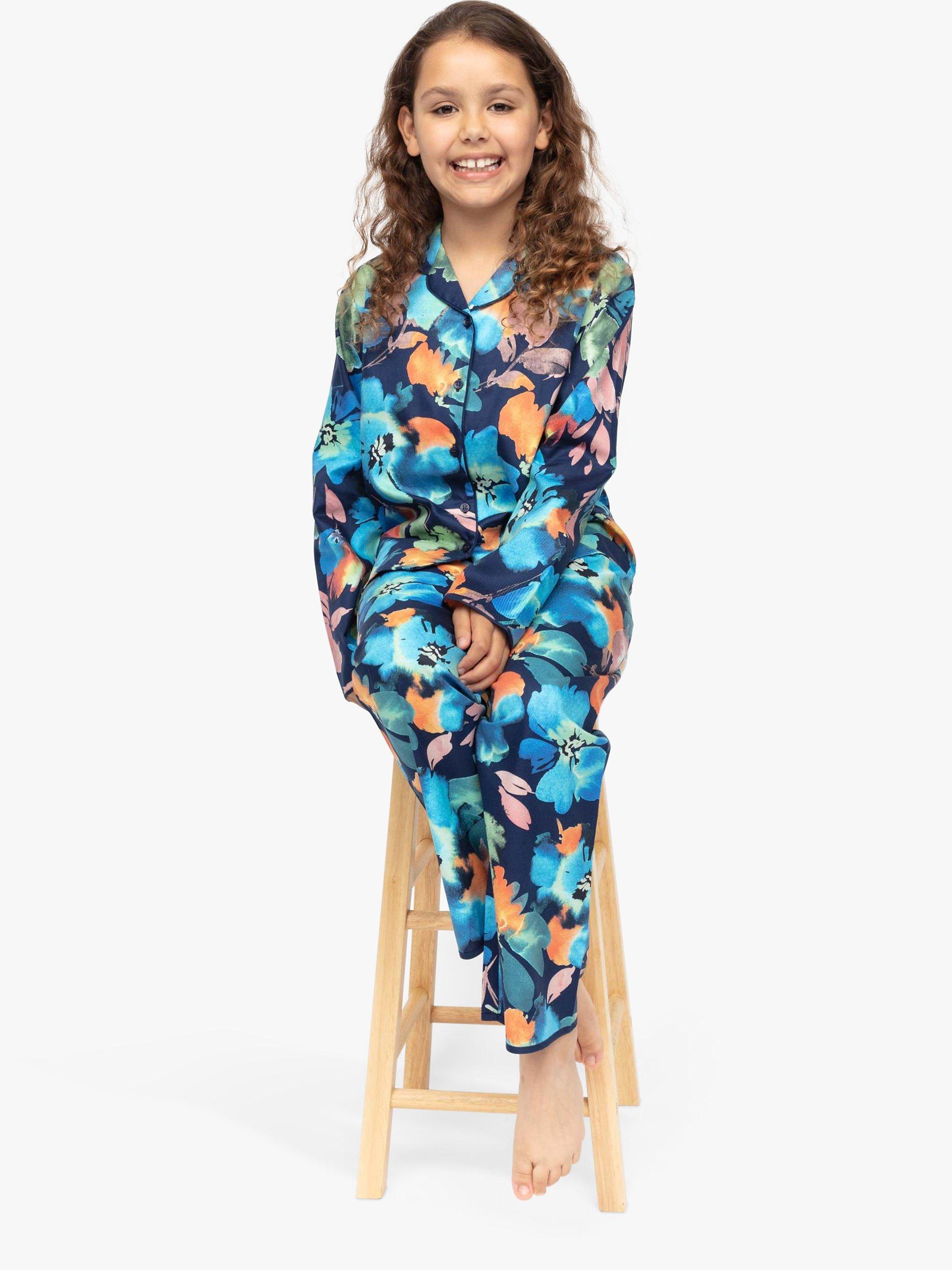 Product image 4 of 4, which shows Minijammies Kids' Bea Floral Pyjamas, Dark Blue, 2-3 years