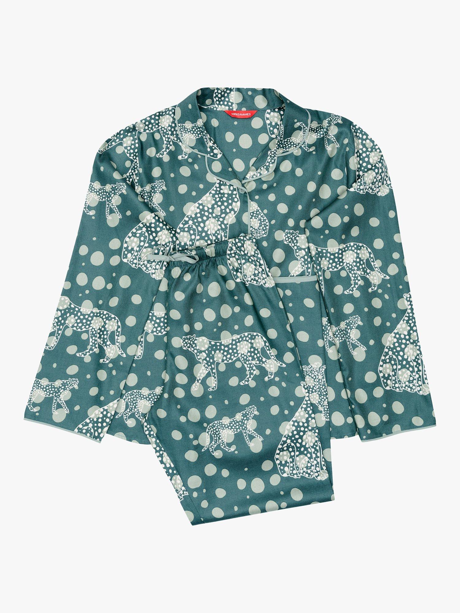 Product image 3 of 4, which shows Minijammies Kids' Hannah Leopard Print Pyjamas, Green, 8-9 years