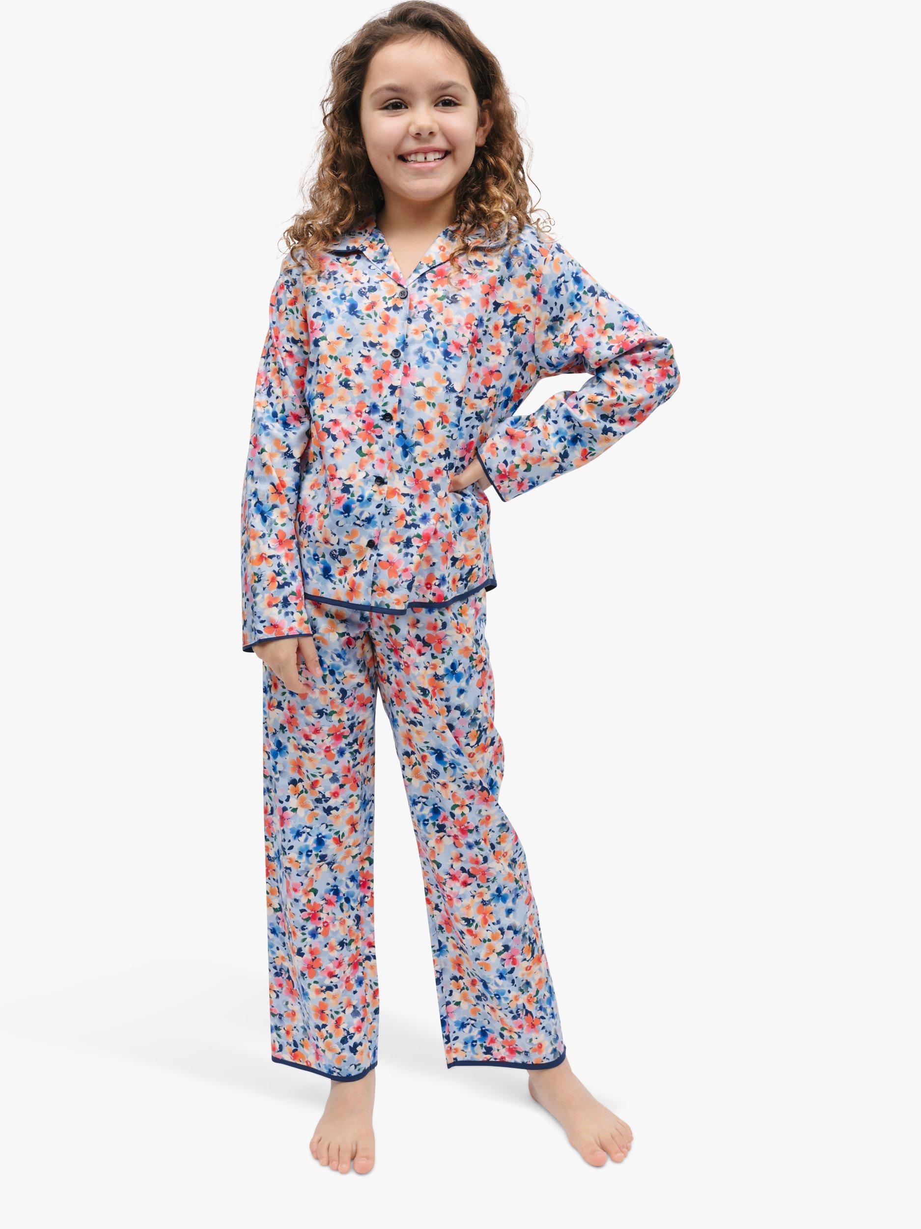 Product image 1 of 4, which shows Minijammies Kids' Bea Ditsy Floral Print Pyjamas, Light Blue/Multi, 10-11 years