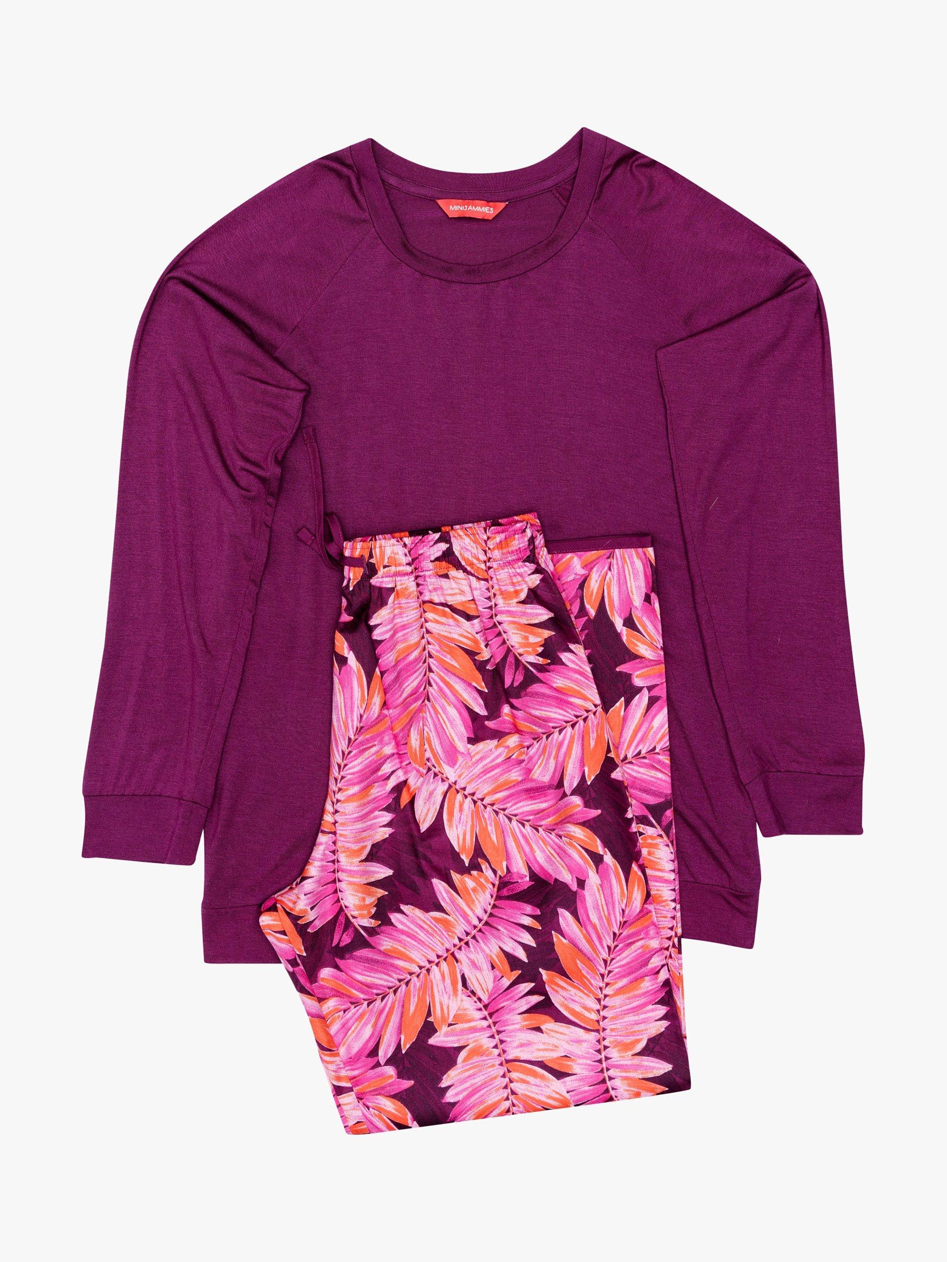 Product image 3 of 4, which shows Minijammies Kids' Carina Leaf Print Pyjamas, Magenta, 6-7 years