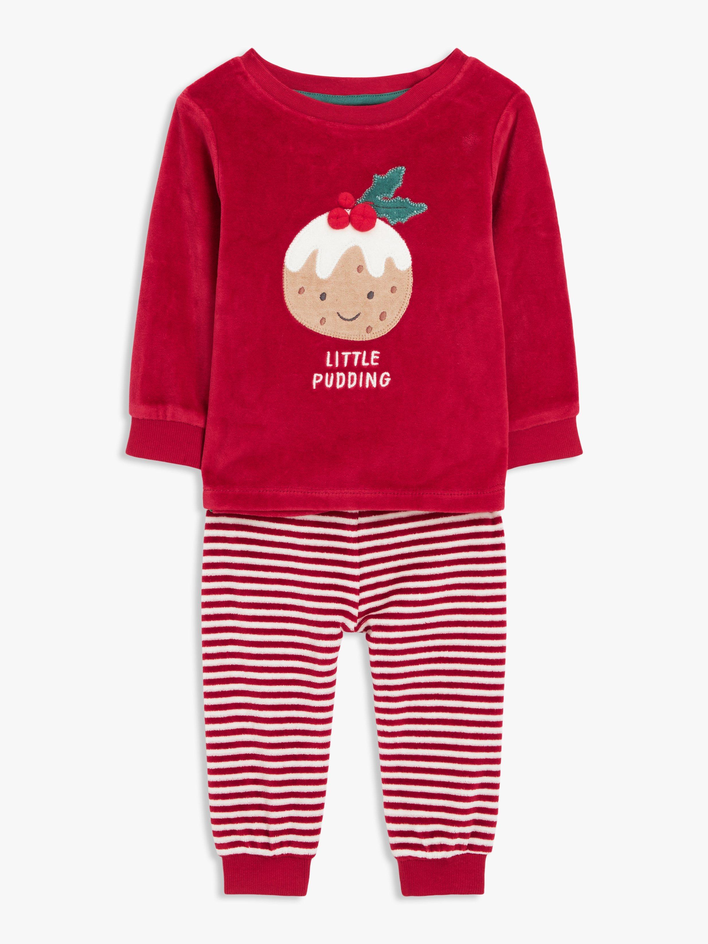 John Lewis Baby Little Pudding Christmas Pyjamas, Red/Multi