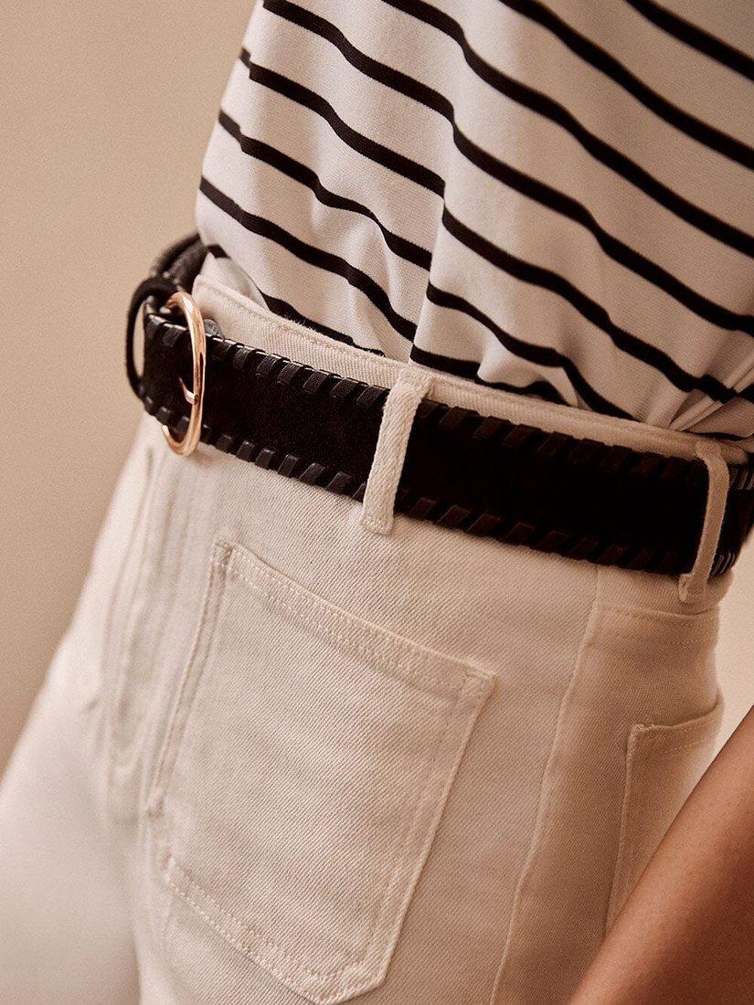 Mint Velvet Whipstitch Leather Belt, Black