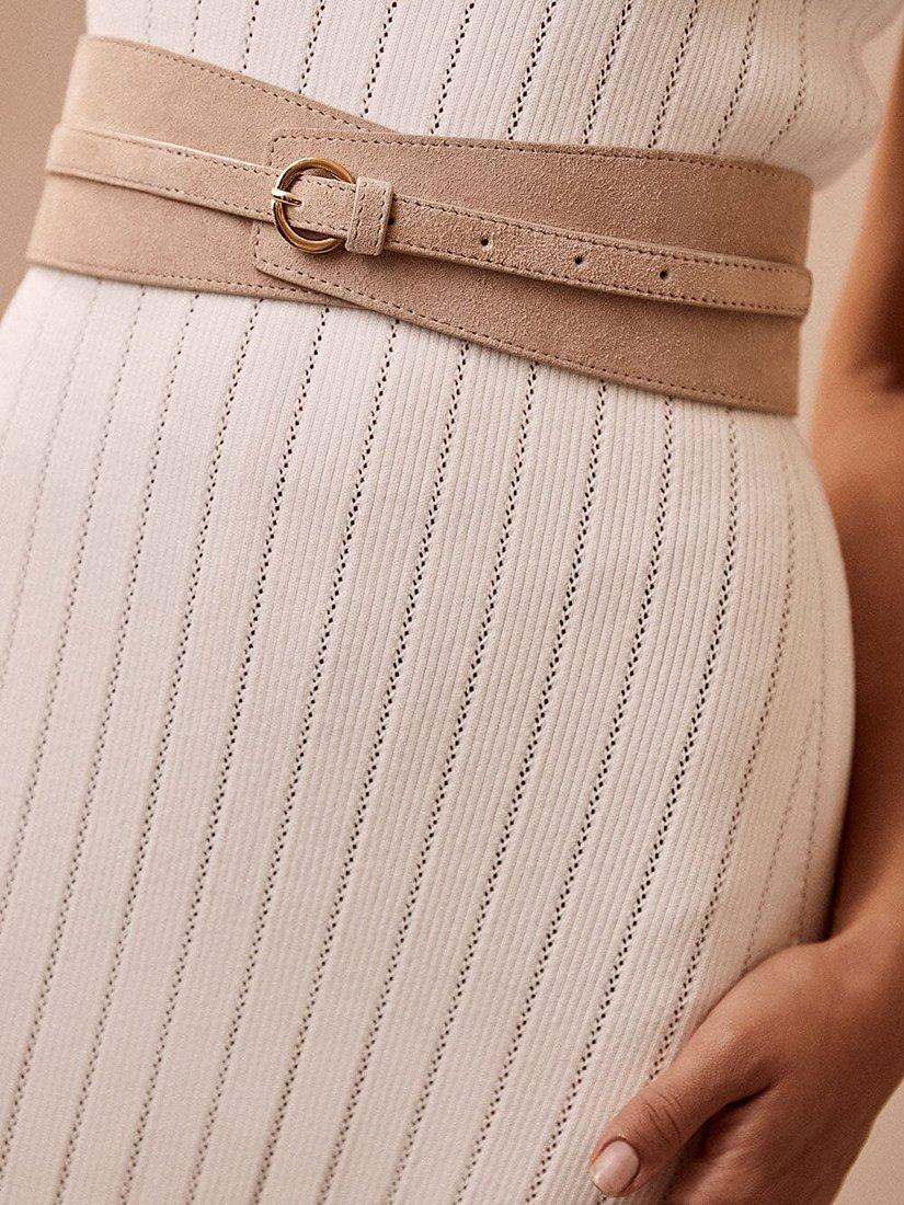 Mint Velvet Suede Wide Waist Belt, Natural