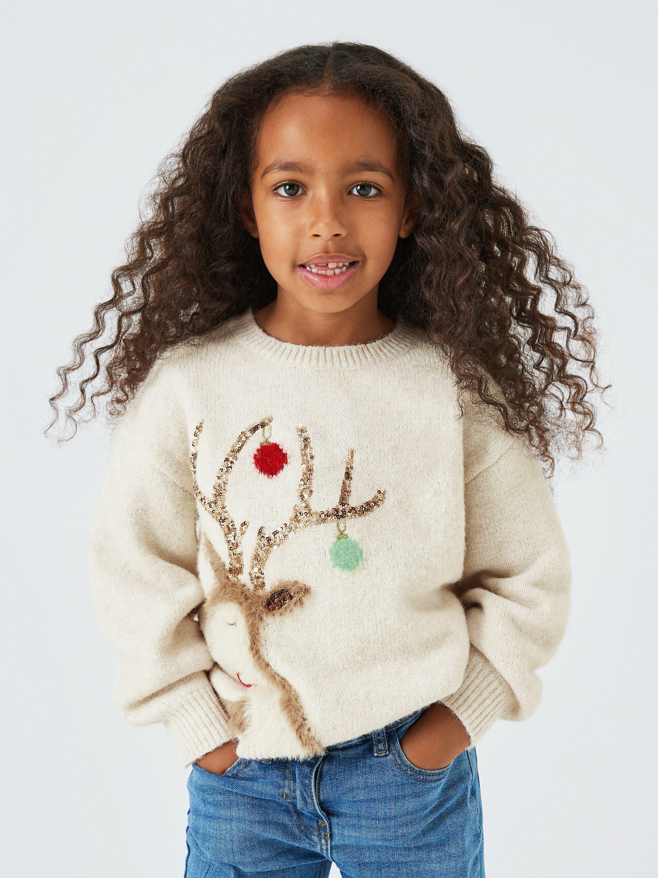 John Lewis Kids' Reindeer Bauble Jumper, Neutral