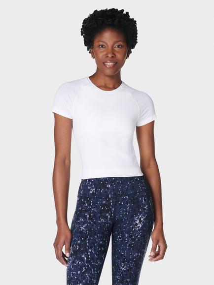 Sweaty Betty Athlete Crop Seamless Workout Top, White