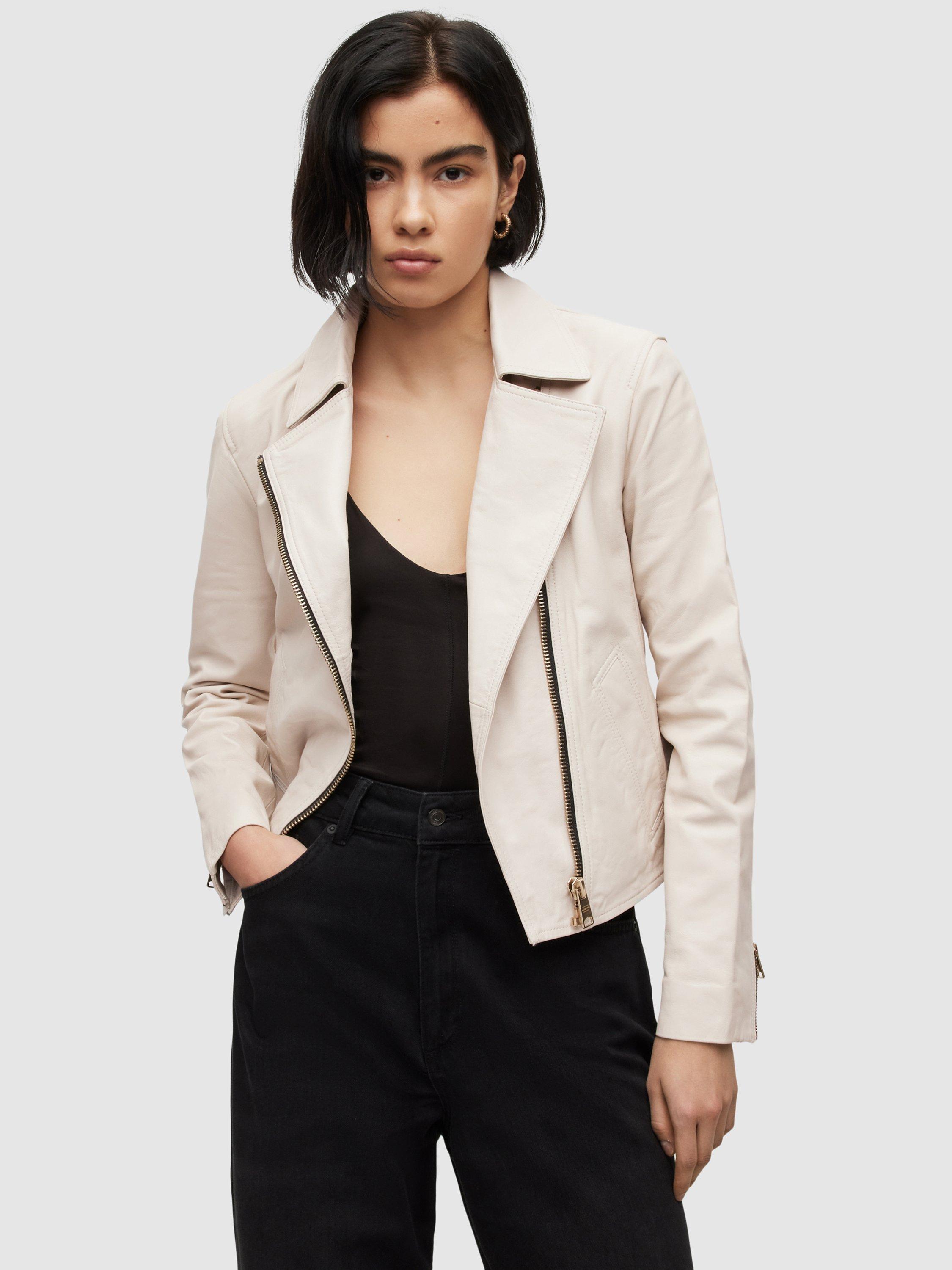 AllSaints Vela Leather Biker Jacket, Ivory