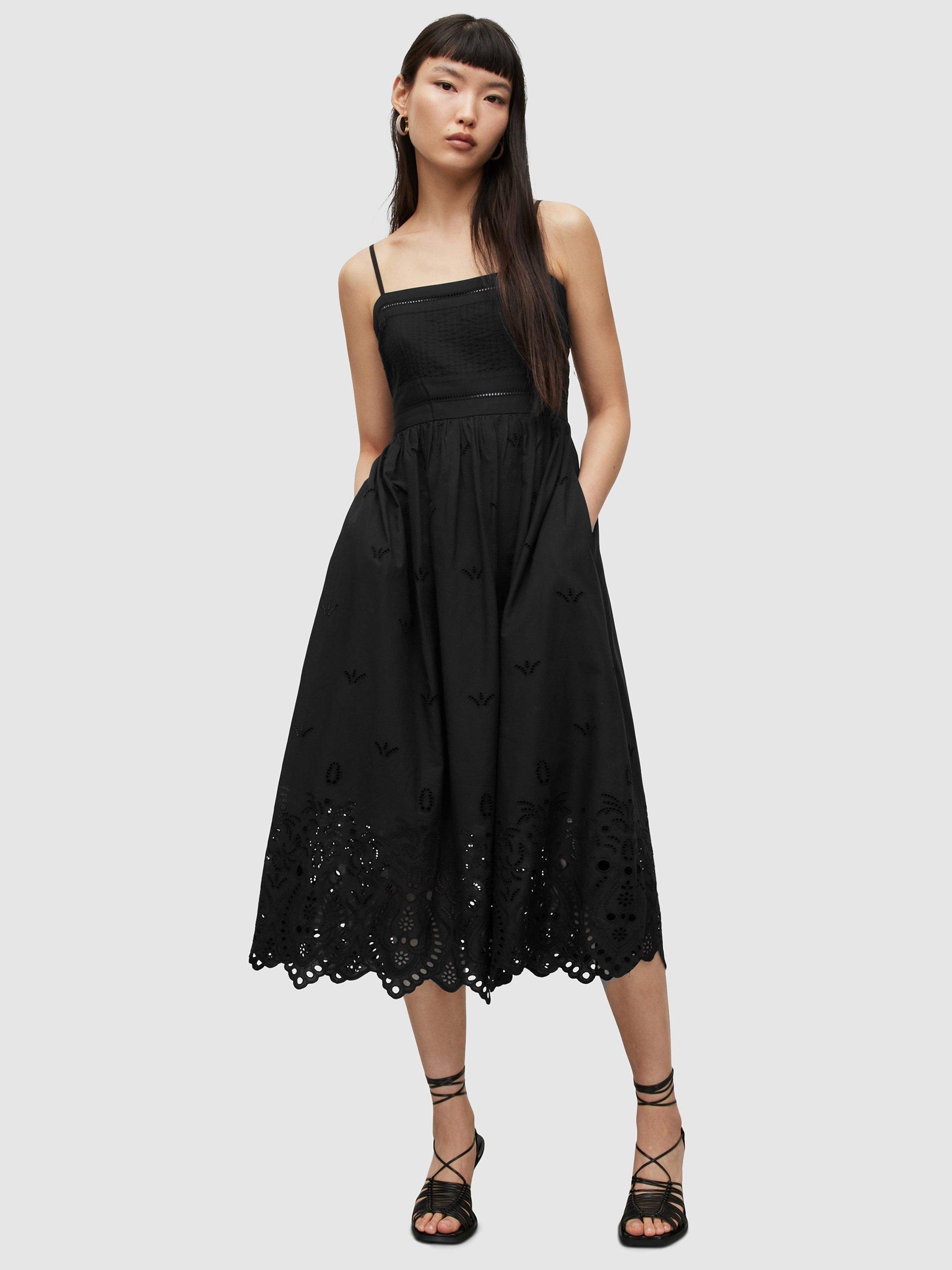 AllSaints Whitley Broderie Midi Dress, Black