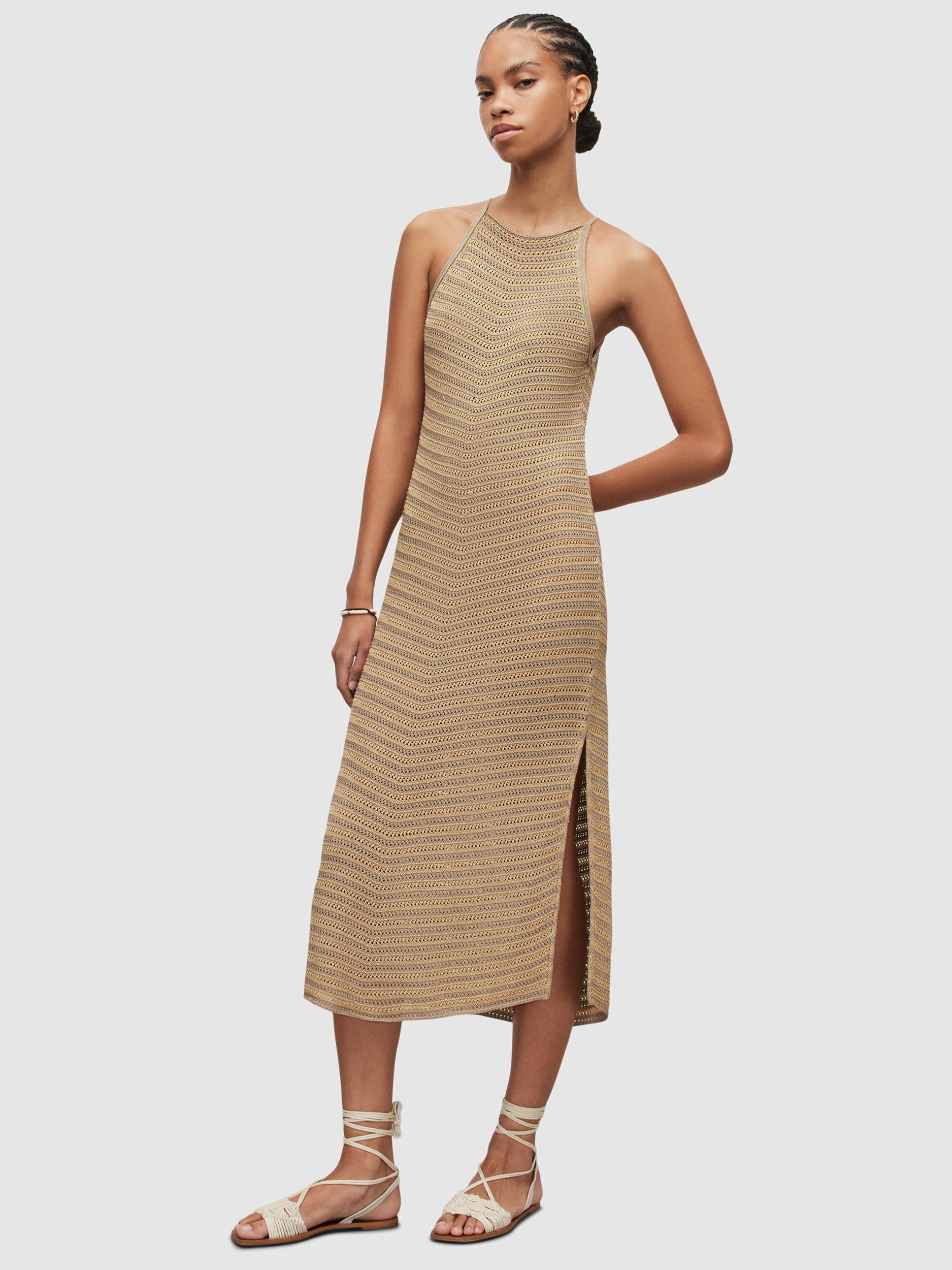 AllSaints Maxine Knitted Midi Dress, Gold