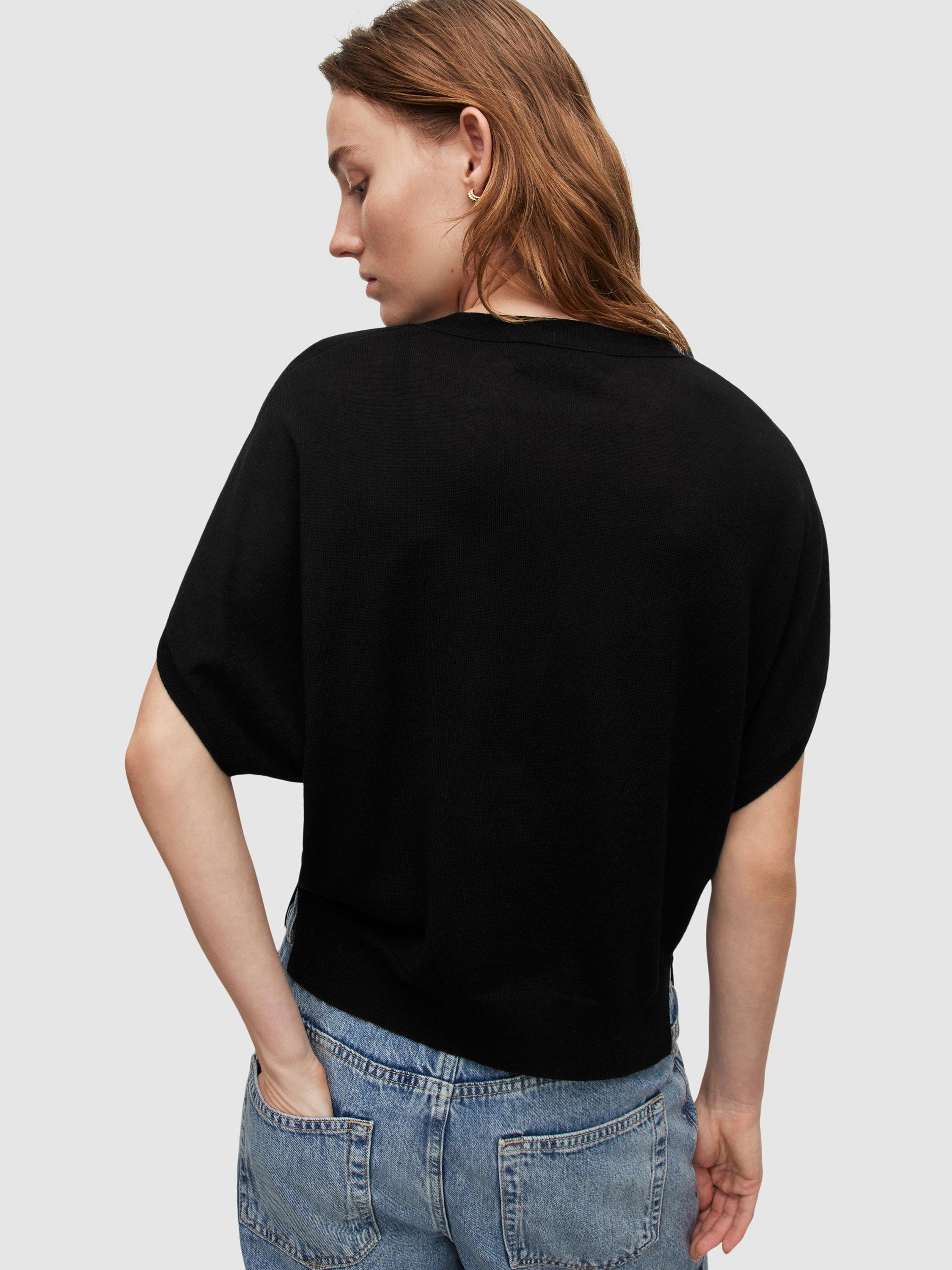 Product image 2 of 9, which shows AllSaints Bronte Wool Short Sleeve Cardigan, Black, L