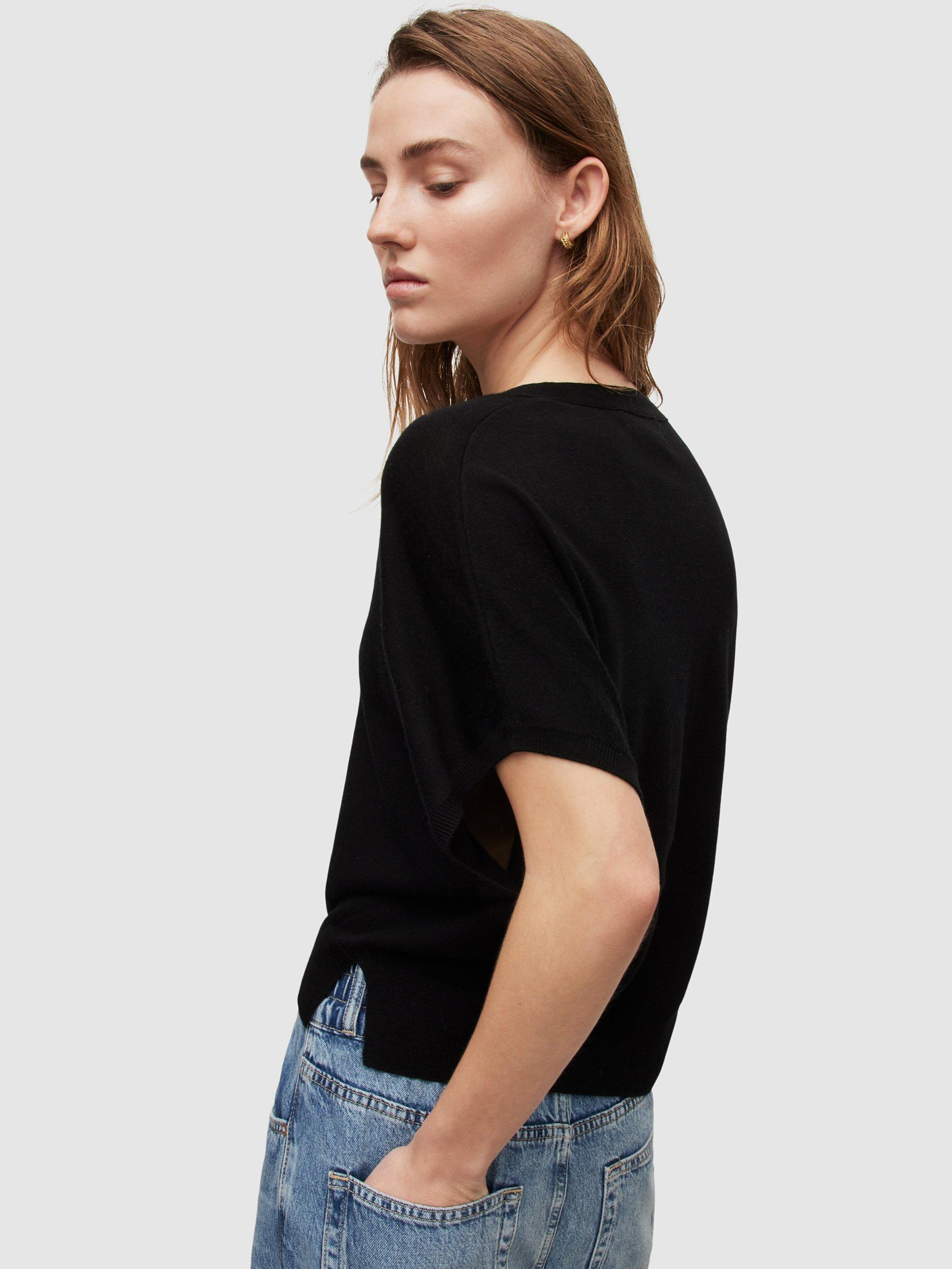Product image 8 of 9, which shows AllSaints Bronte Wool Short Sleeve Cardigan, Black, L