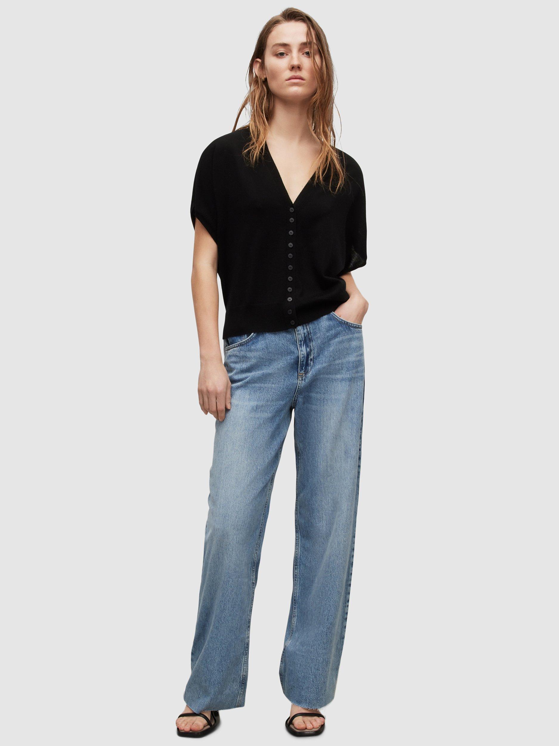 Product image 9 of 9, which shows AllSaints Bronte Wool Short Sleeve Cardigan, Black, L