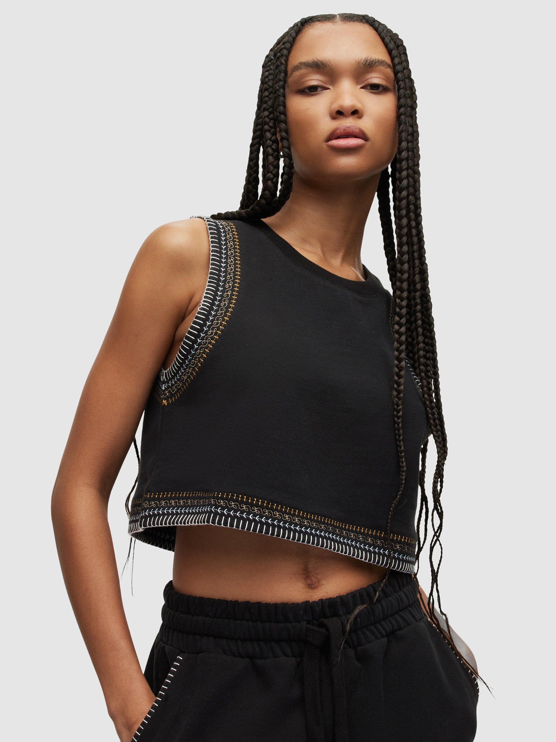 AllSaints Lila Crochet Crop Top, Black