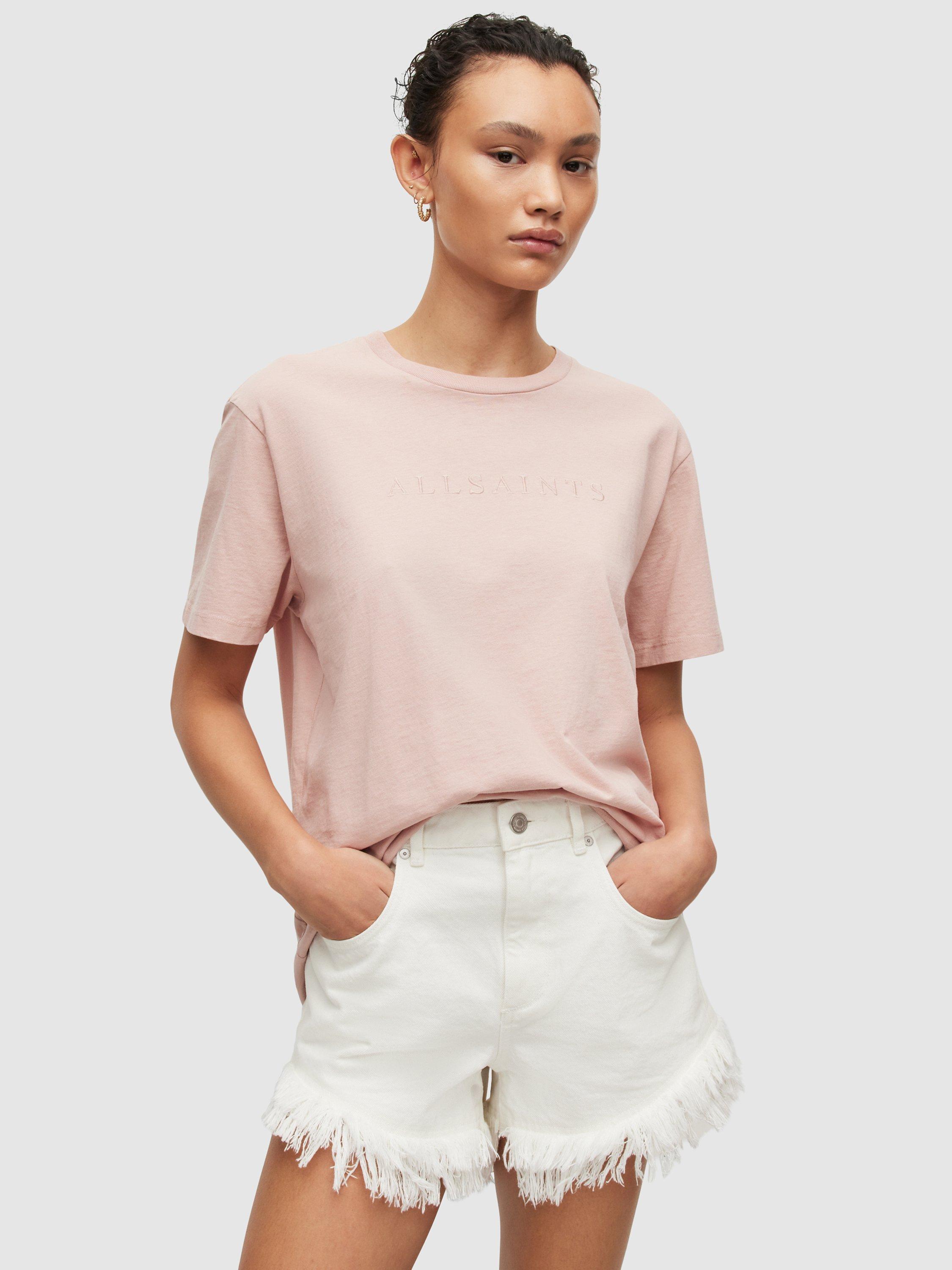 AllSaints Pippa Logo Cotton T-Shirt, Soft Pink