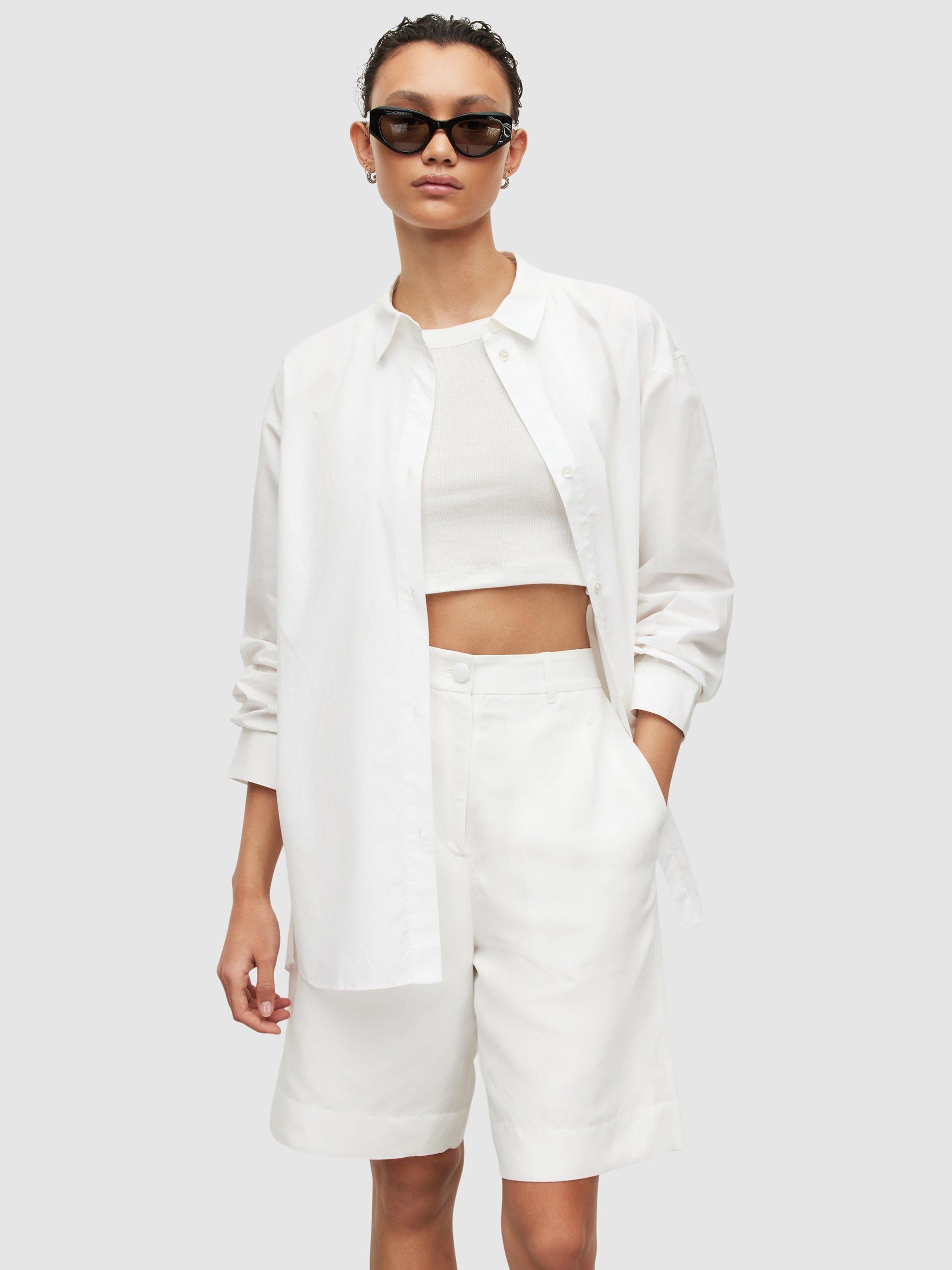 AllSaints Sasha Plain Long Sleeve Cotton Shirt, Optic White