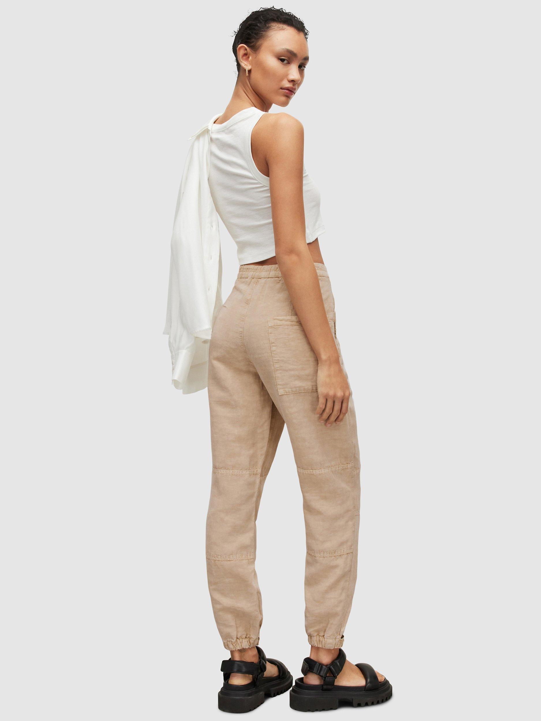 AllSaints Val Linen Blend Cargo Trousers, Sand, 6