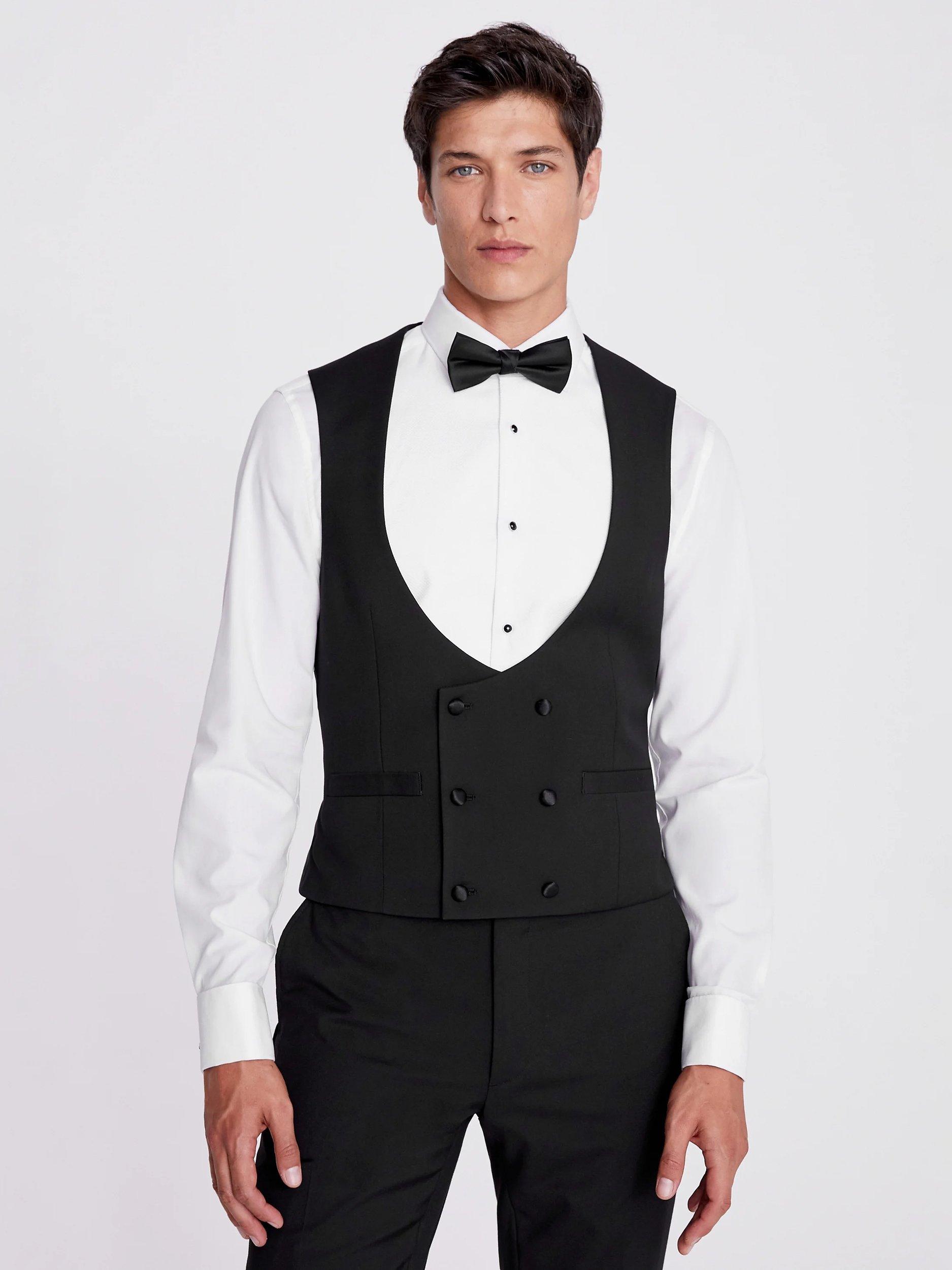Moss Slim Fit Black Dress Waistcoat, Black