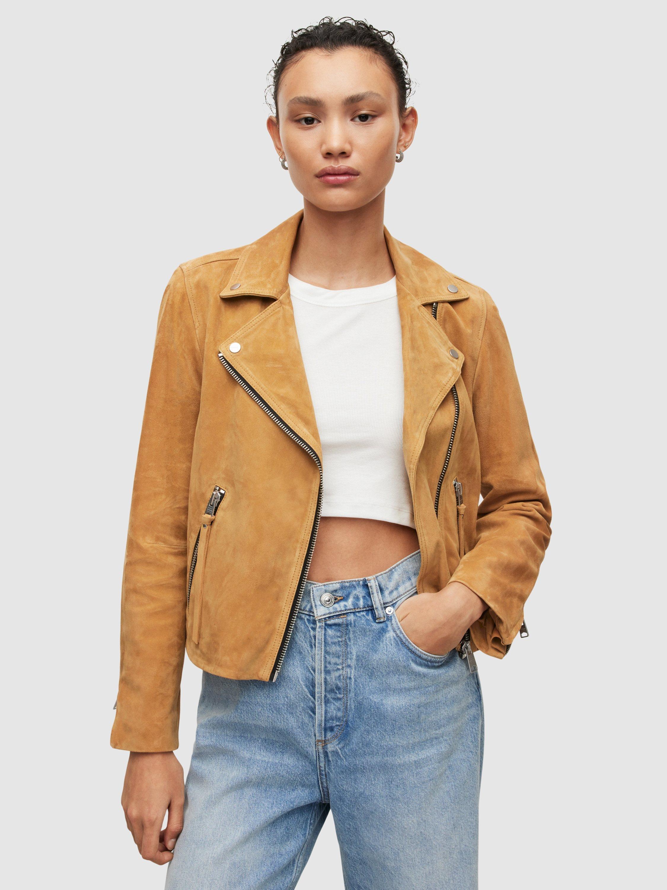 AllSaints Dalby Suede Jacket, Mustard Yellow