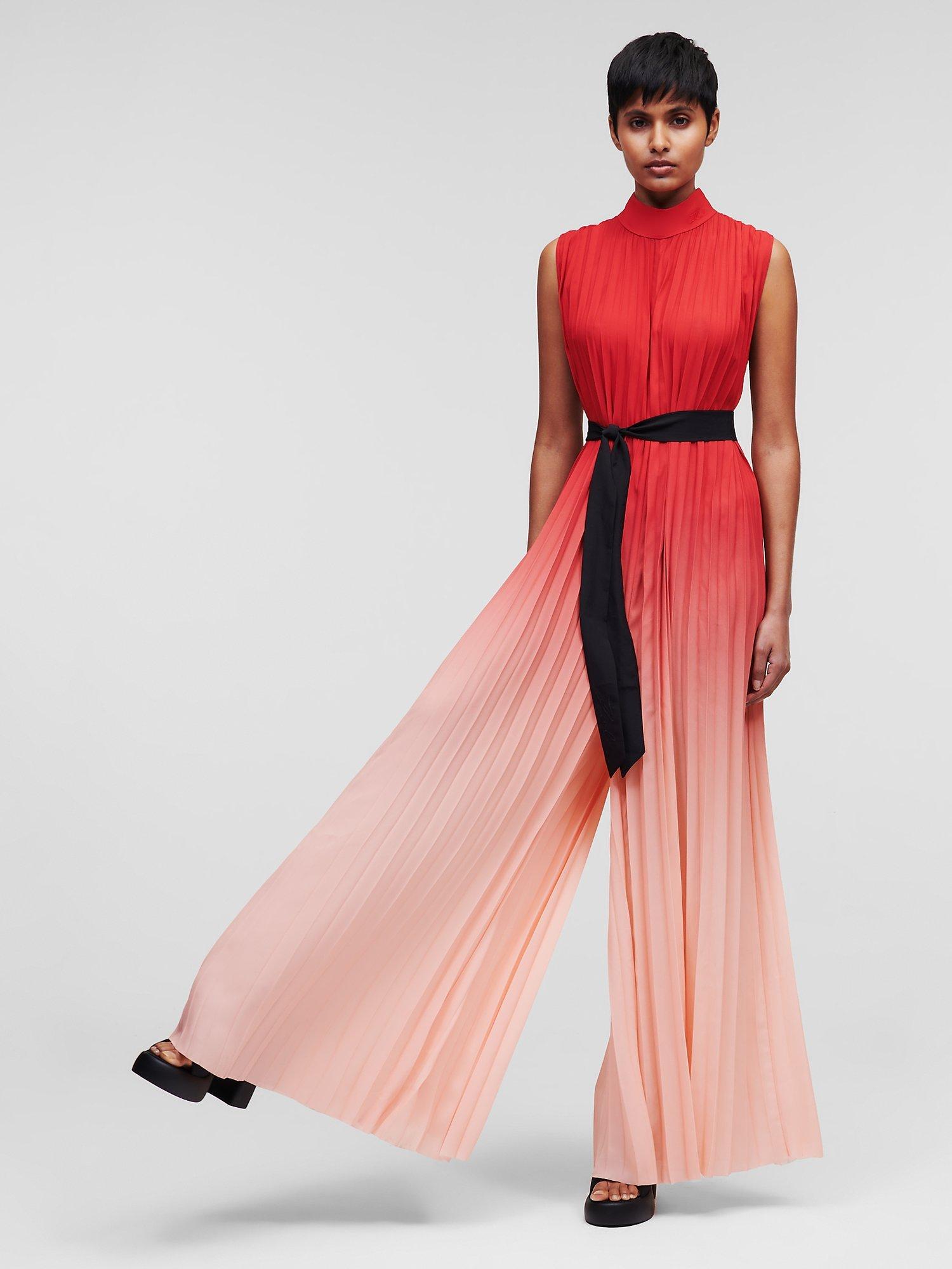 KARL LAGERFELD Ombre Pleated Jumpsuit, Red