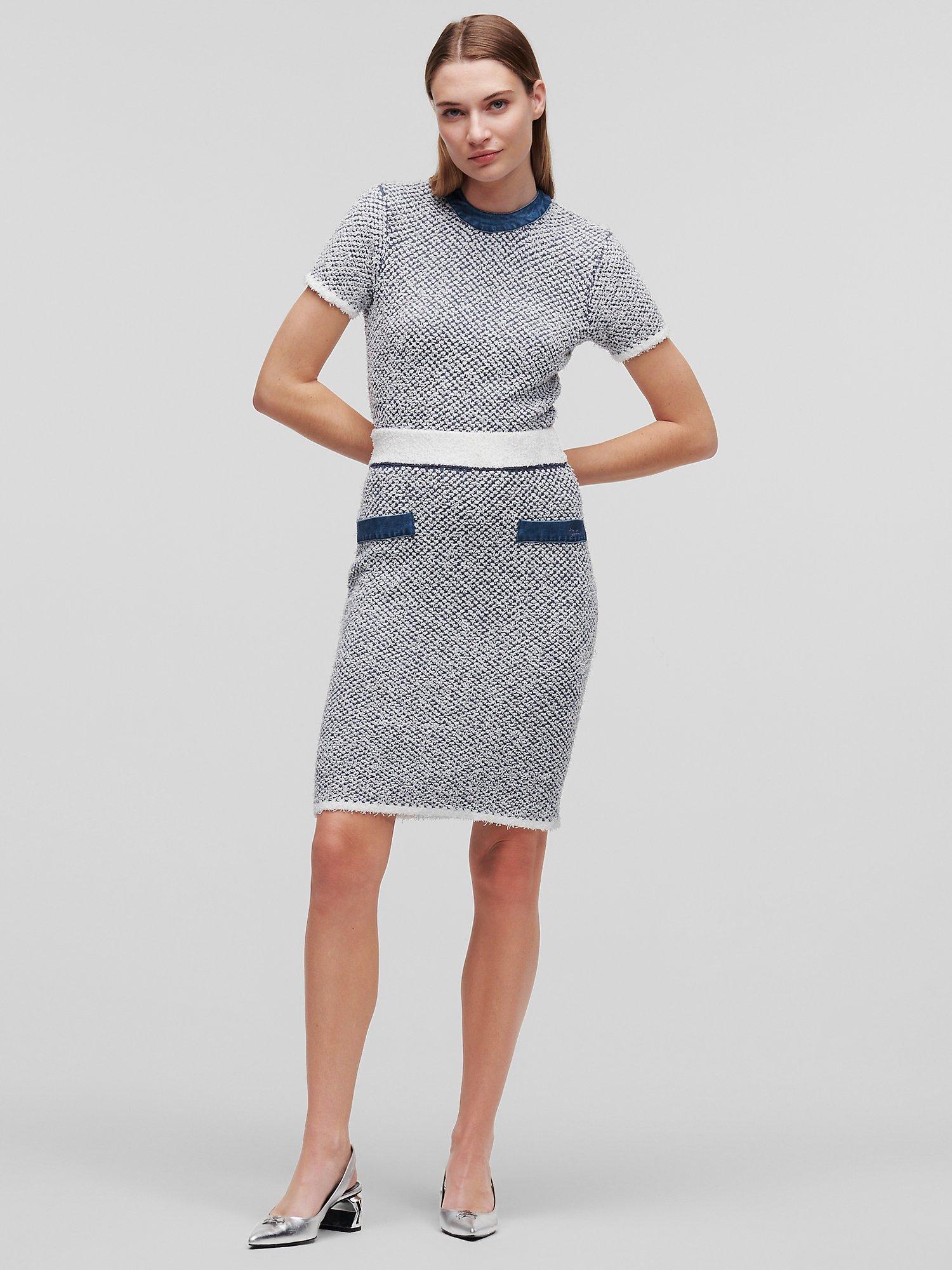 KARL LAGERFELD Denim Knit Pencil Skirt, Blue/Off White