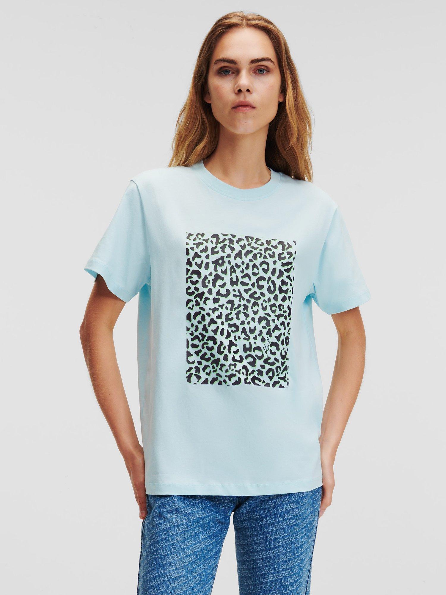 KARL LAGERFELD Leopard Print Patch T-Shirt, Cool Blue, XXL
