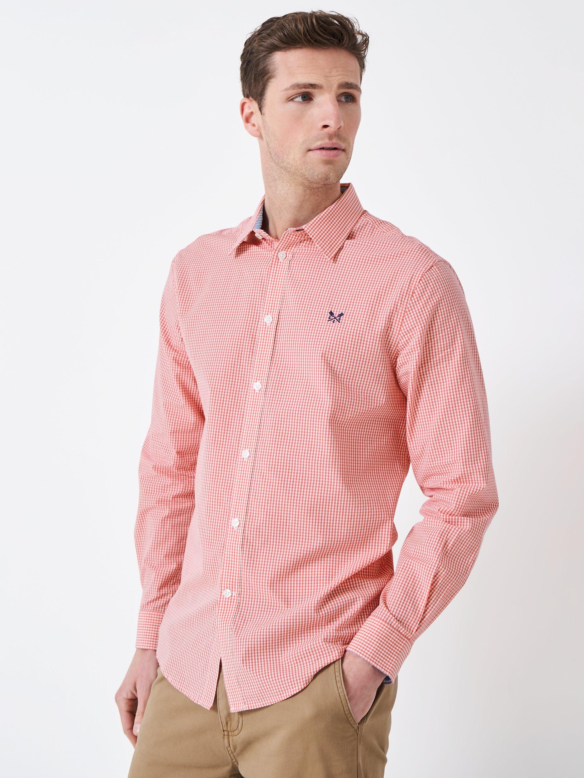 Crew Clothing Micro Gingham Check Shirt, Coral Orange