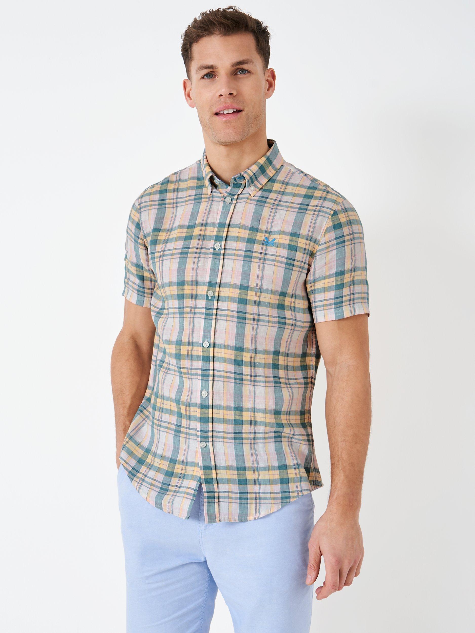 Crew Clothing Short Sleeve Check Linen Shirt