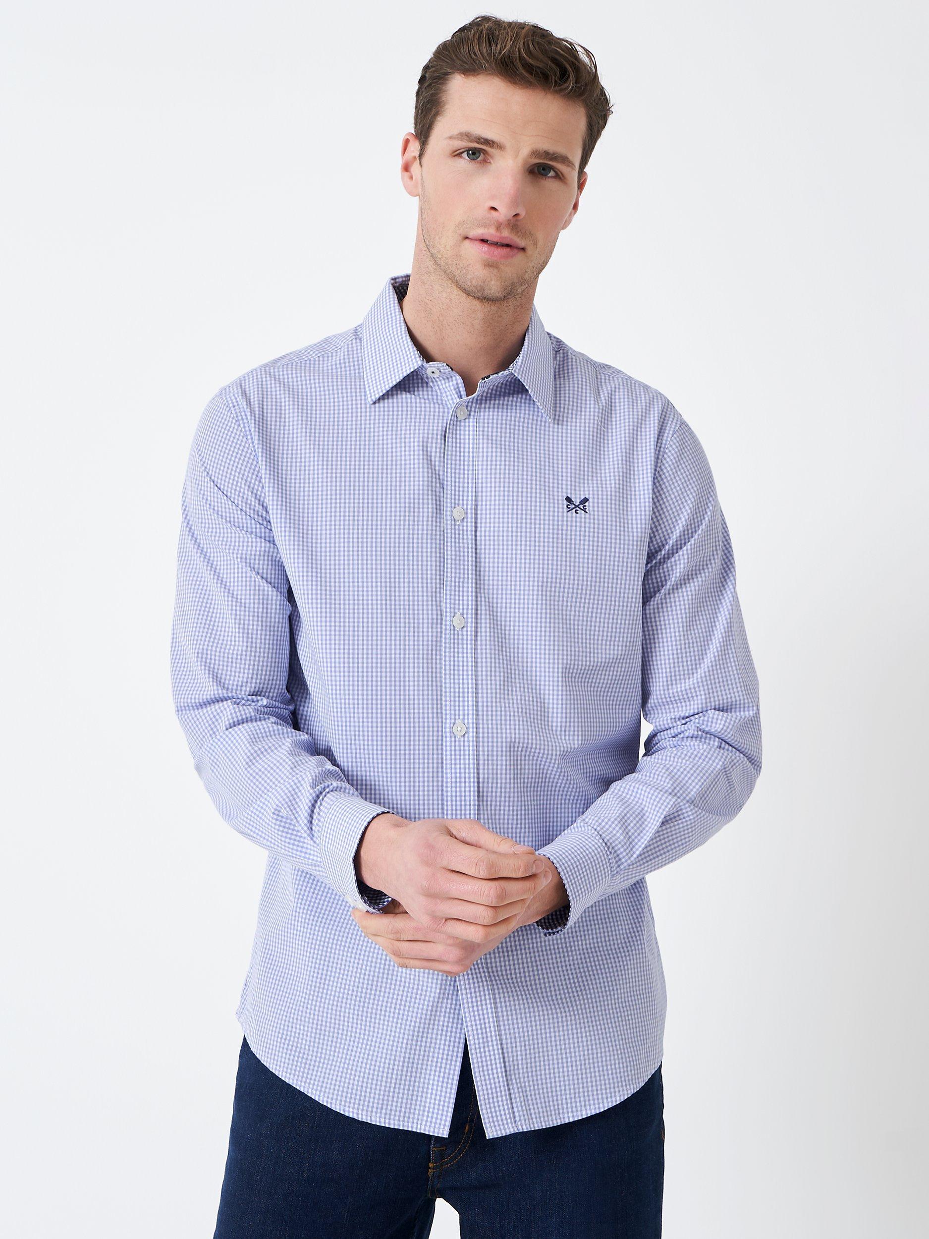 Crew Clothing Micro Gingham Check Shirt, Light Blue