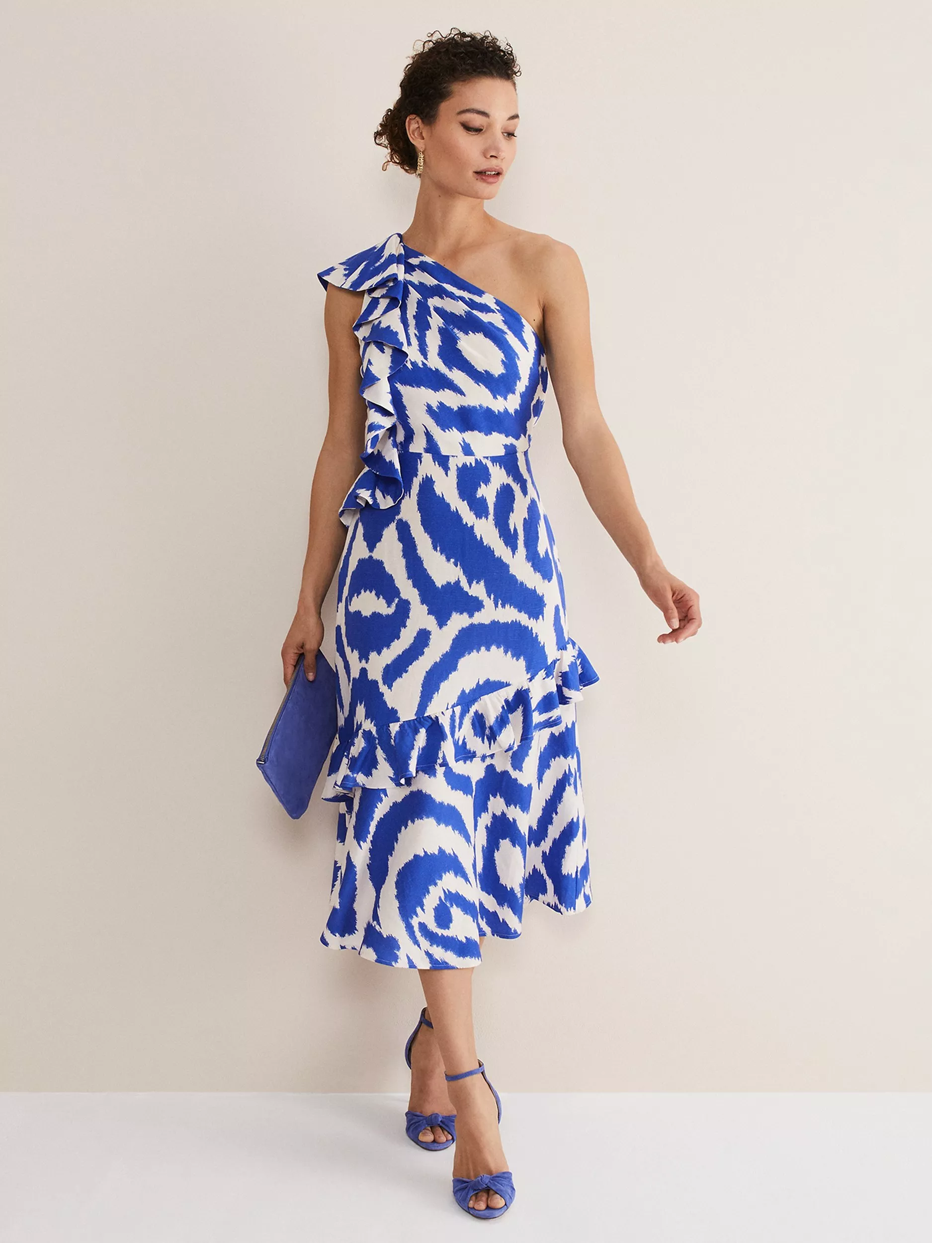 Phase Eight Joy Linen Blend Midi Dress Indigo Ivory