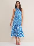 Phase Eight Bella Midi Dress, Azure Blue/Cream