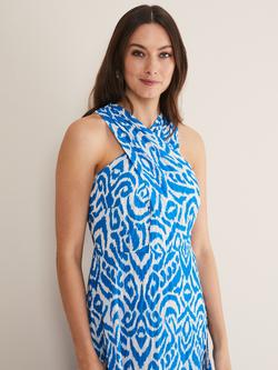 Phase Eight Bella Midi Dress, Azure Blue/Cream - view 2, Azure Blue/Cream