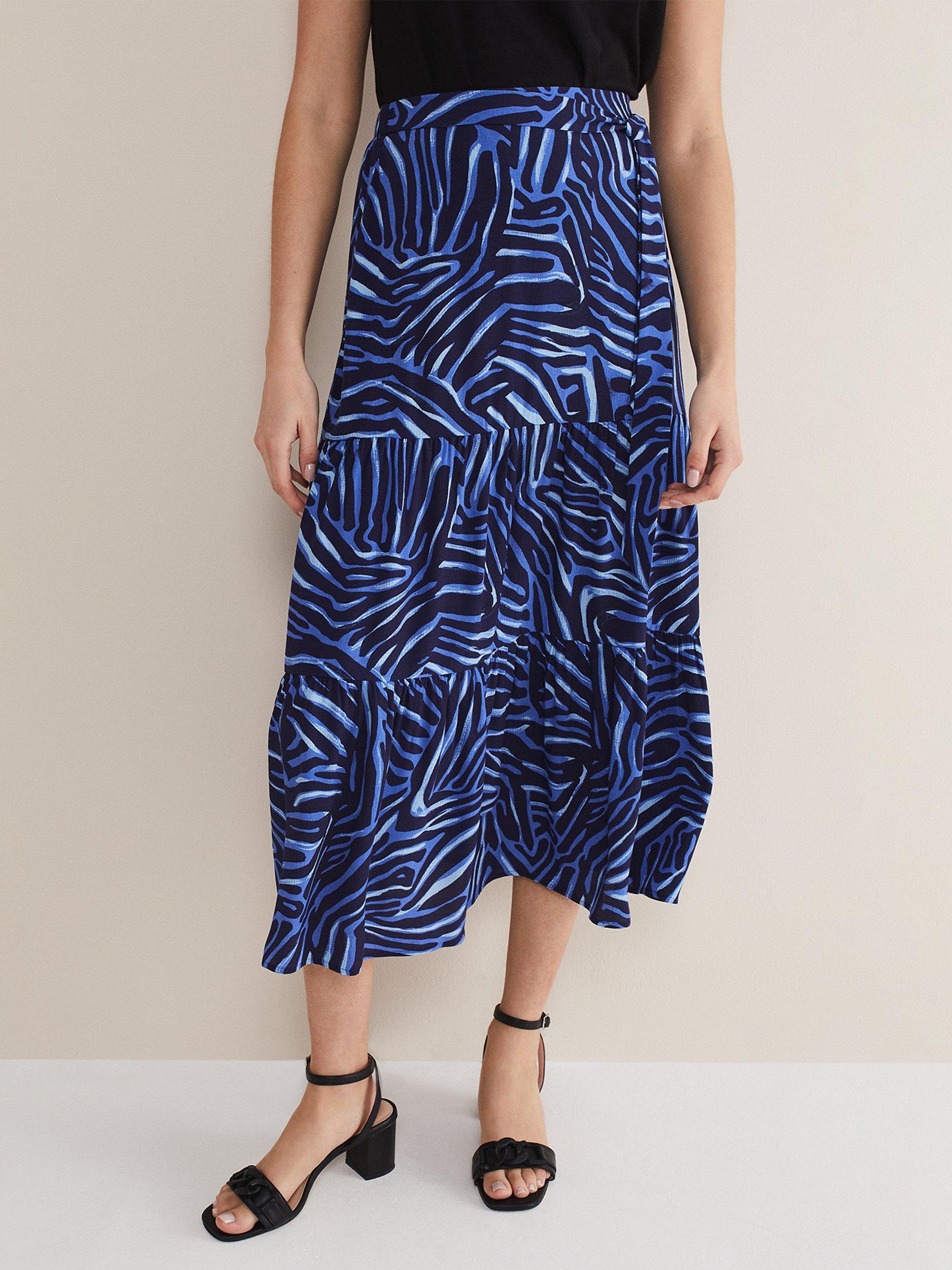 Phase Eight Tana Zebra Skirt, Blue