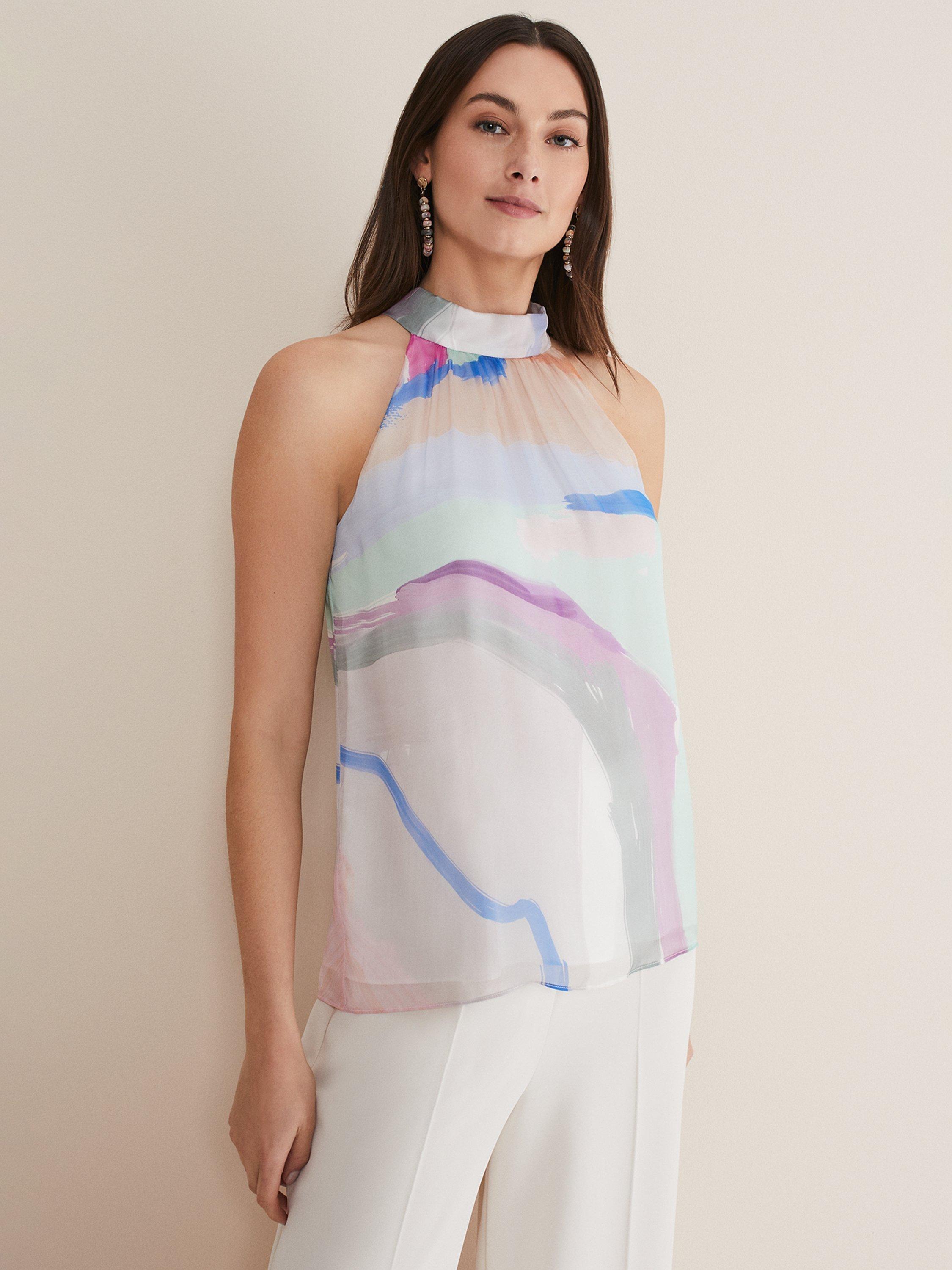 Phase Eight Kadie Silk Halter Top, Pastels/Multi