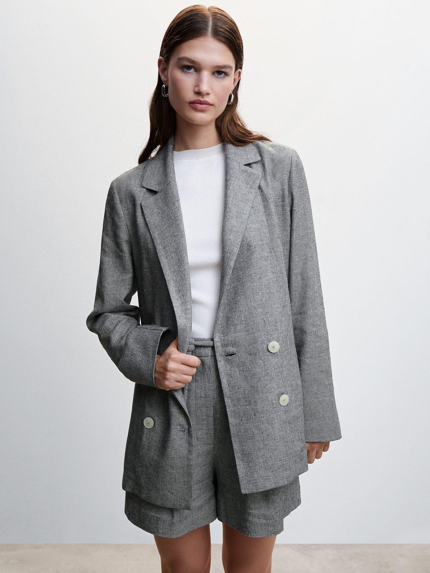 Mango Farah Linen Blend Blazer, Grey
