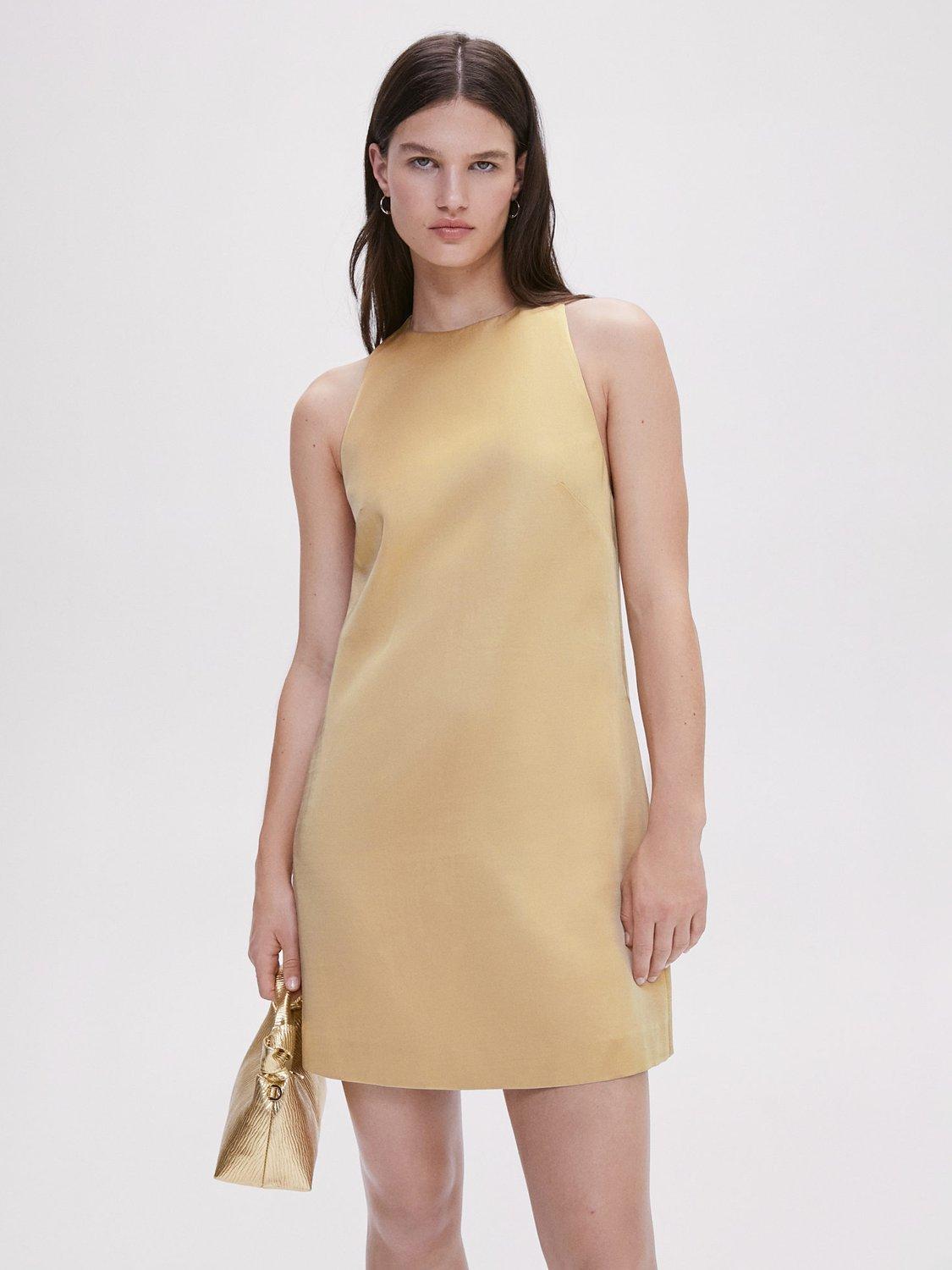 Mango Tiky Satin Mini Dress, Pastel Brown