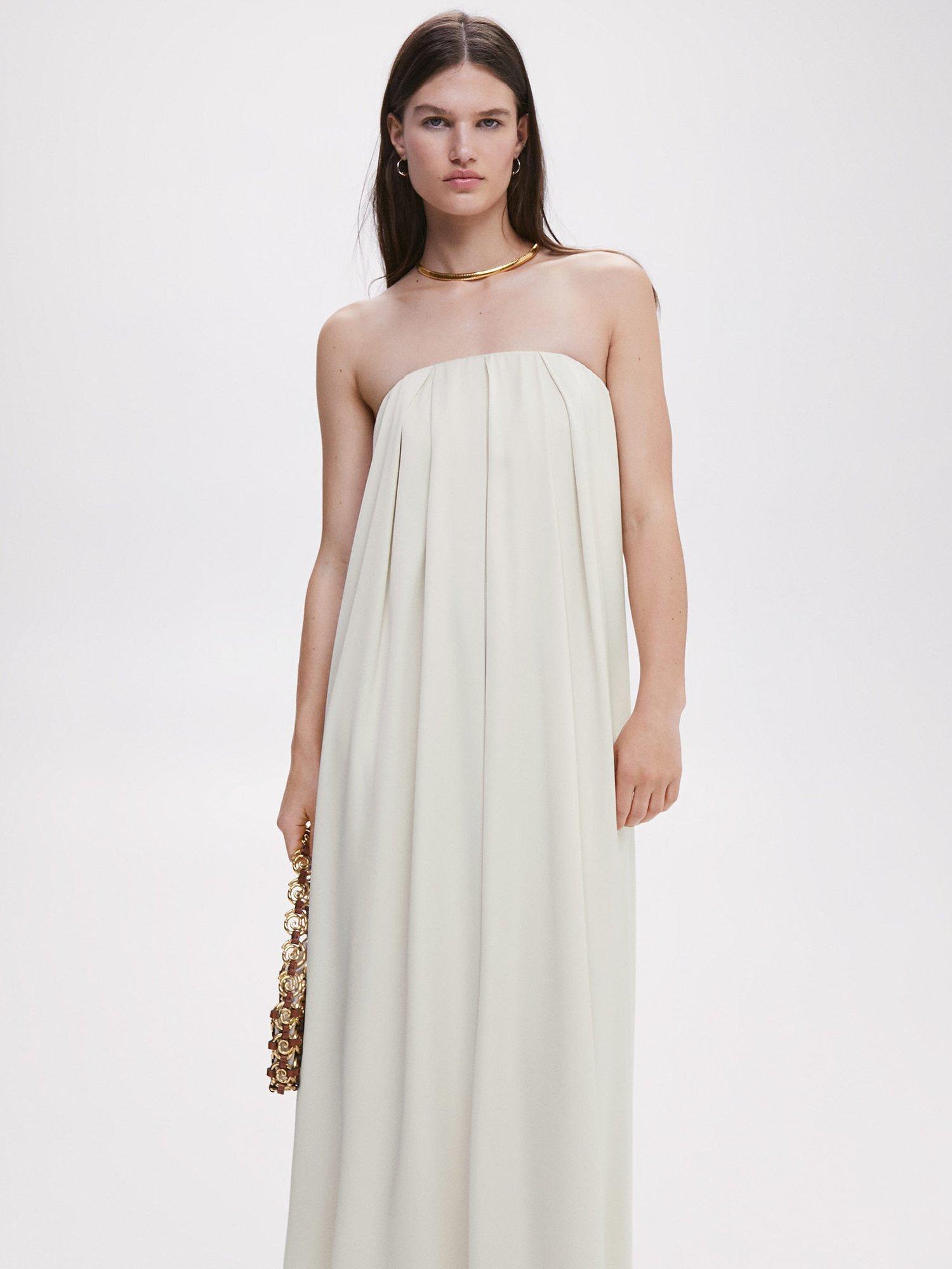 Mango Strapless Midi Dress, Light Beige
