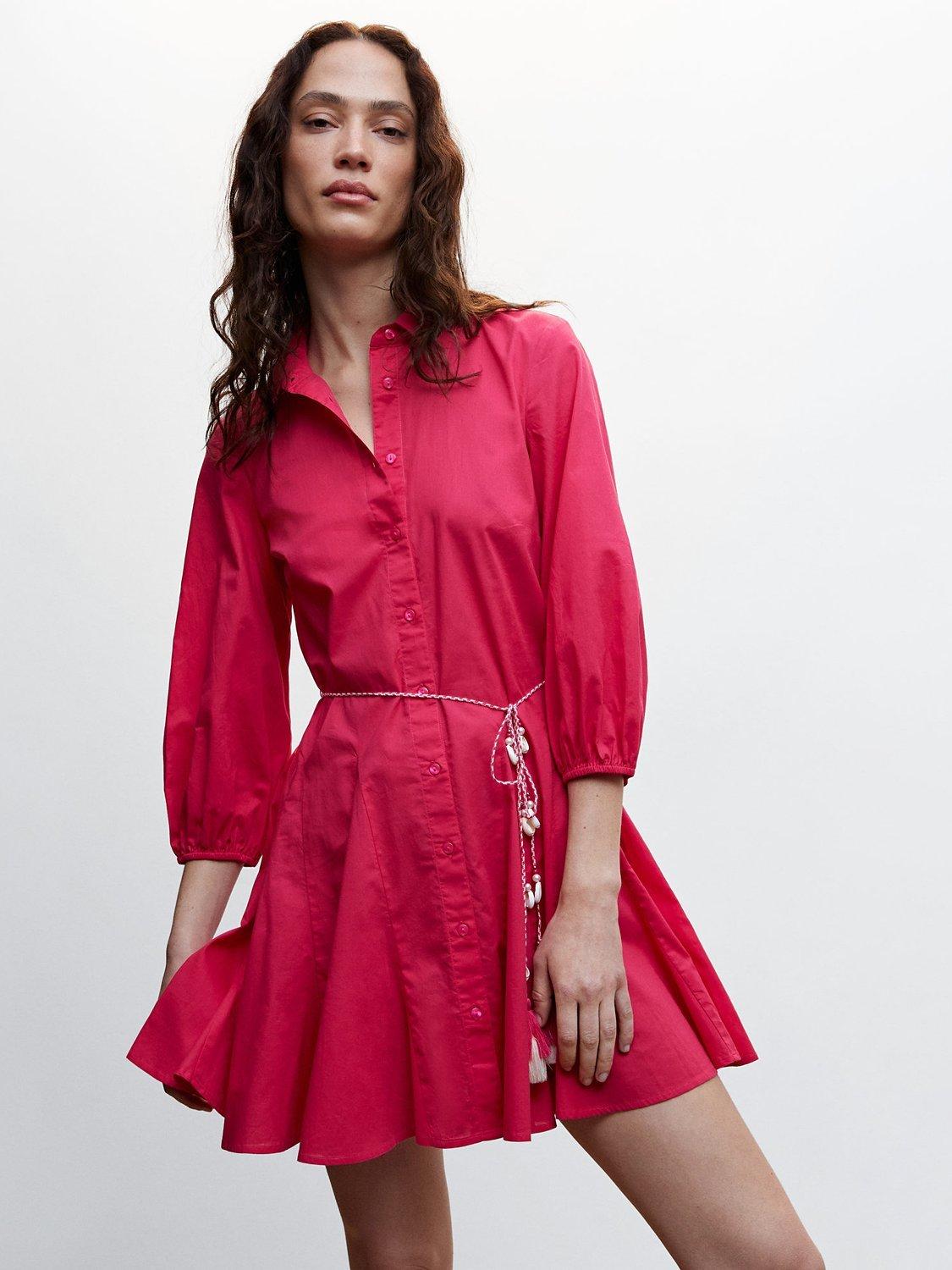 Mango Cornelia Shirt Mini Dress, Bright Pink