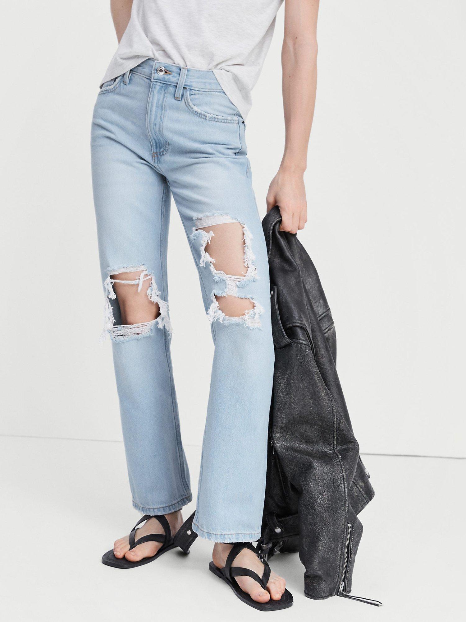 Mango Mati Straight Leg Ripped Jeans, Light Blue